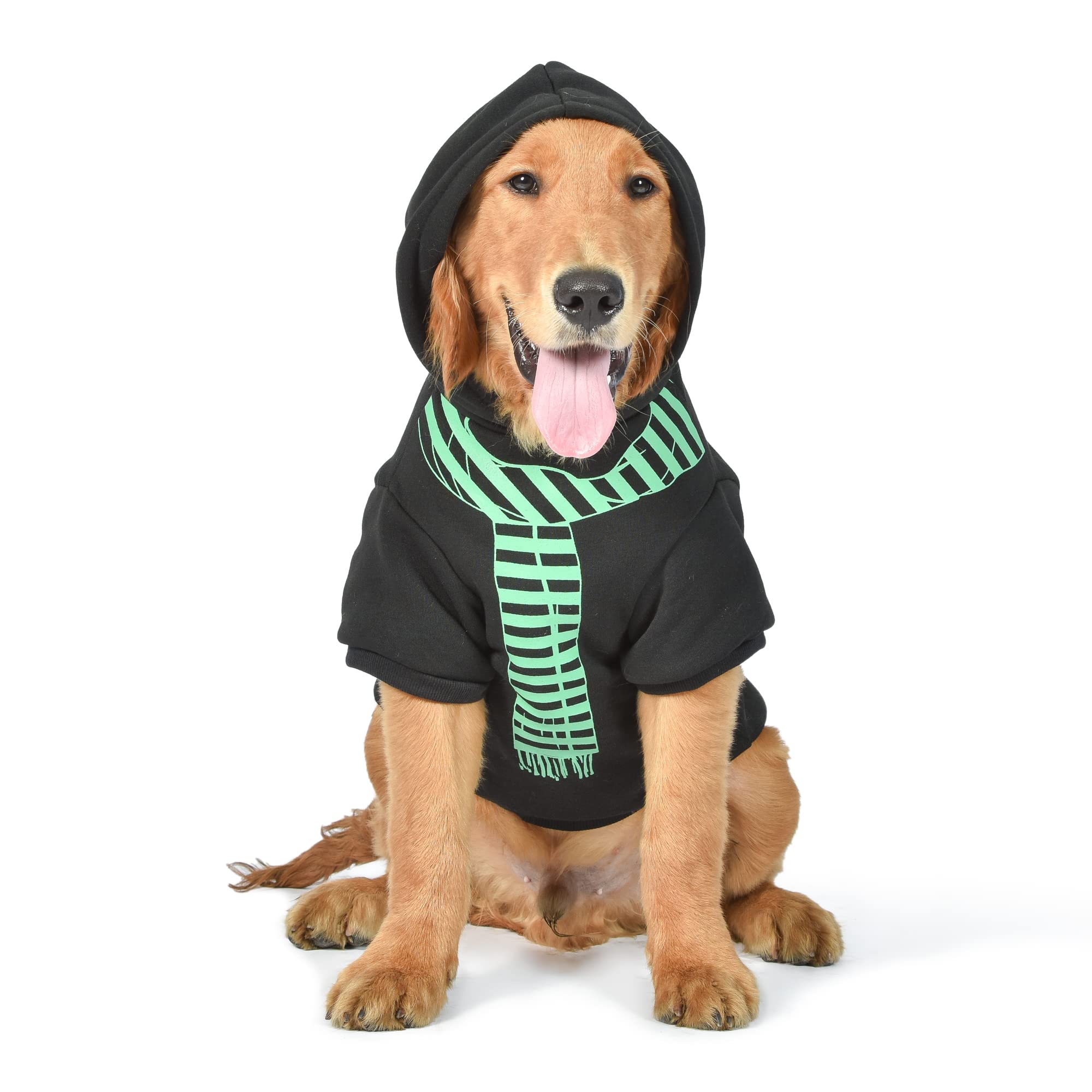 Harry Potter Slytherin Pet Hoodie with Faux Scarf - X-Small Dog Costume | Hogwarts House Themed Pet Apparel for Halloween, Cosplay & Photo Shoots | Slytherin Black Dog Hoodie for Small Breeds (FF23360)