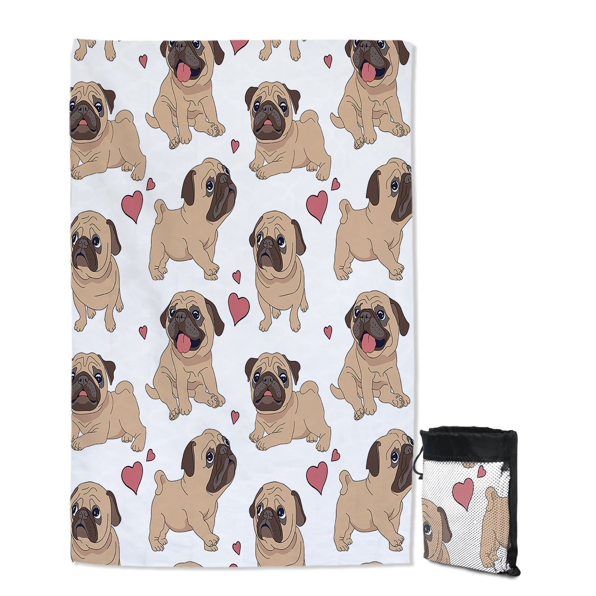 Pug Lover Sand Free Beach Towel - Soft Quick Dry Towel for Dogs, Pets, Beach, Pool, Travel & Outdoor Activities
