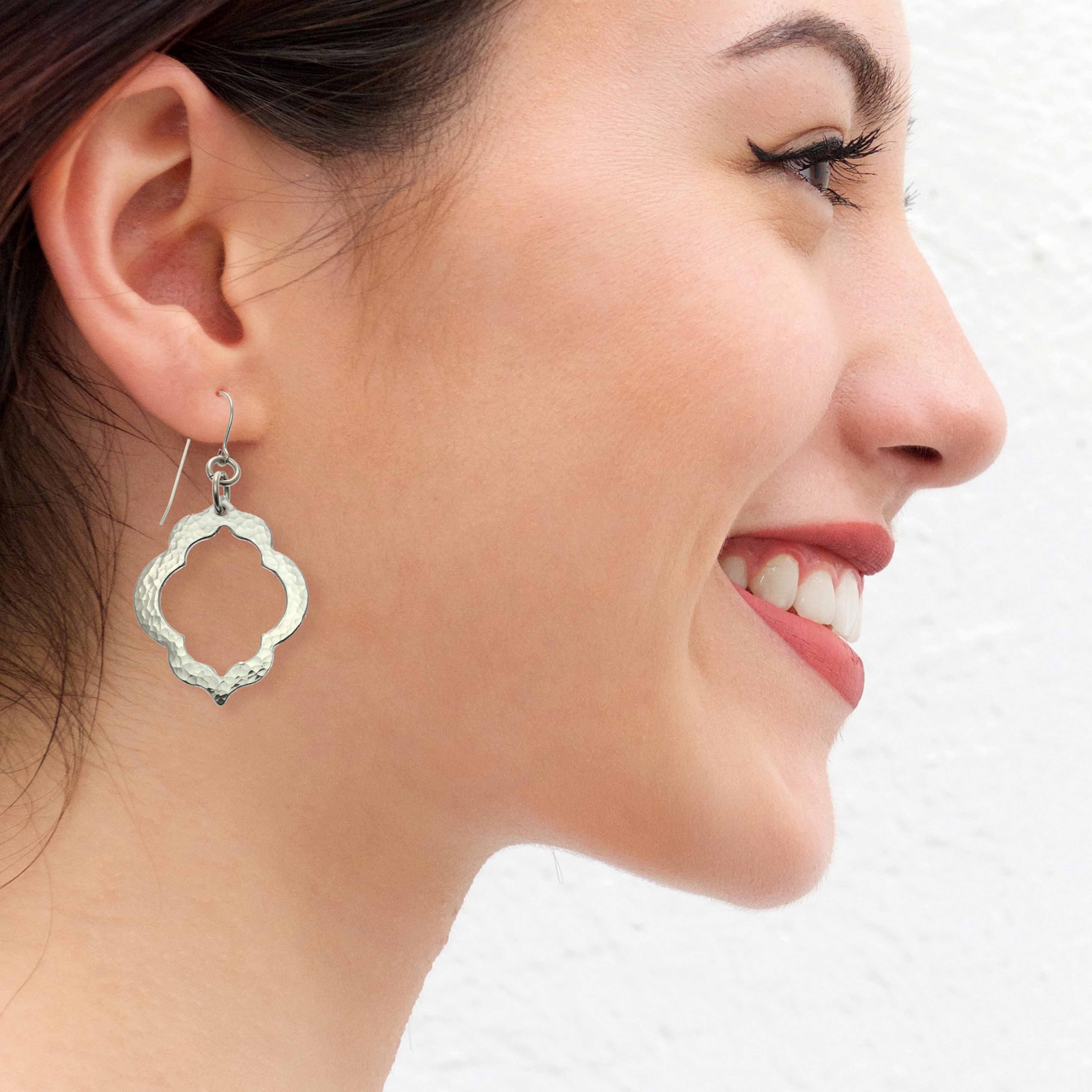 Handmade Pierced Hammered Quatrefoil Aluminum Earrings - Lightweight Dangle Earrings for Women, Perfect for Parties, Weddings & Everyday Wear