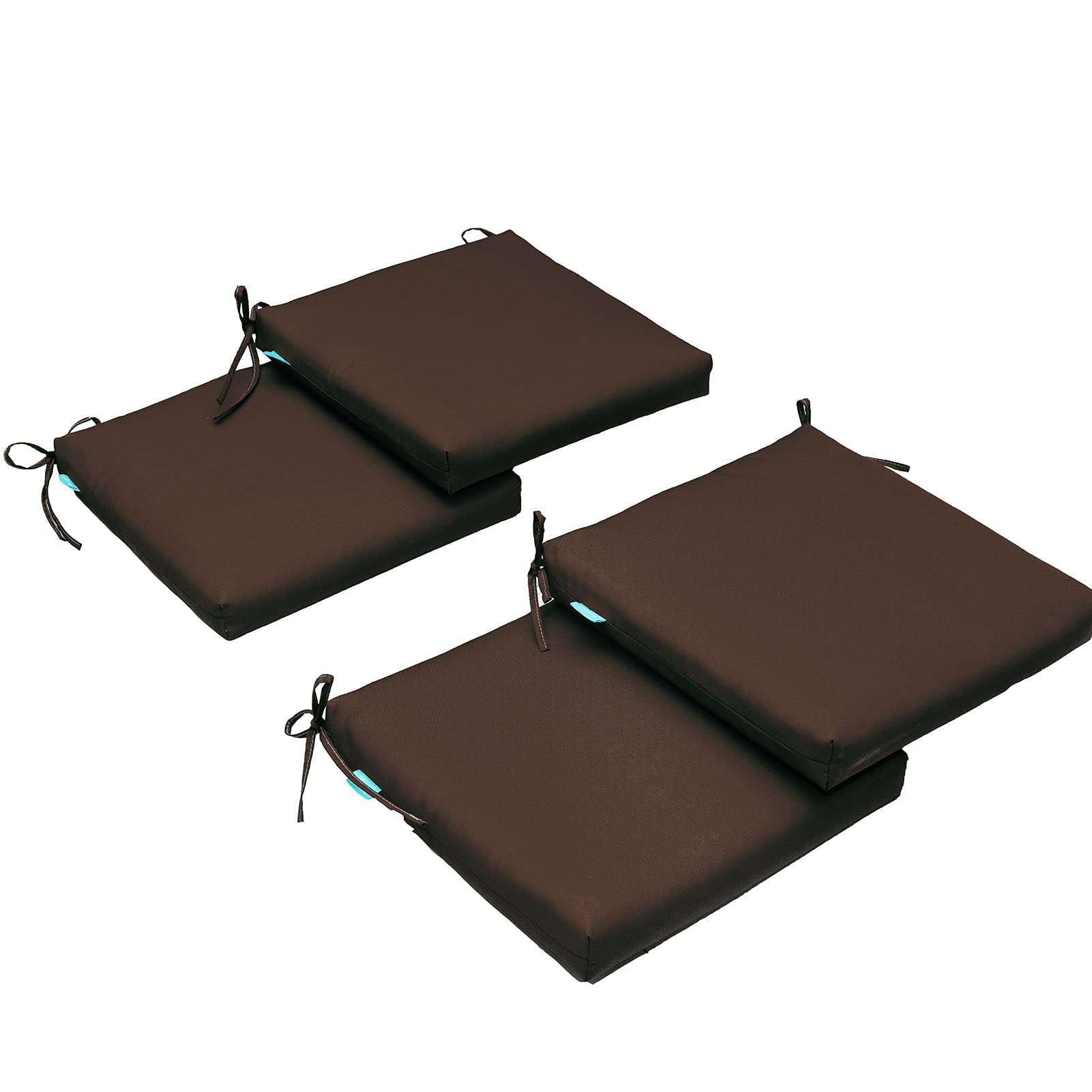 QILLOWAY 4-Pack Square Chair Cushions for Dining & Patio - 17x17x3 Inch All-Weather Indoor Outdoor Seat Pads (Coffee Brown) - Perfect for Kitchen Chairs, Deck Furniture, and Garden Seating