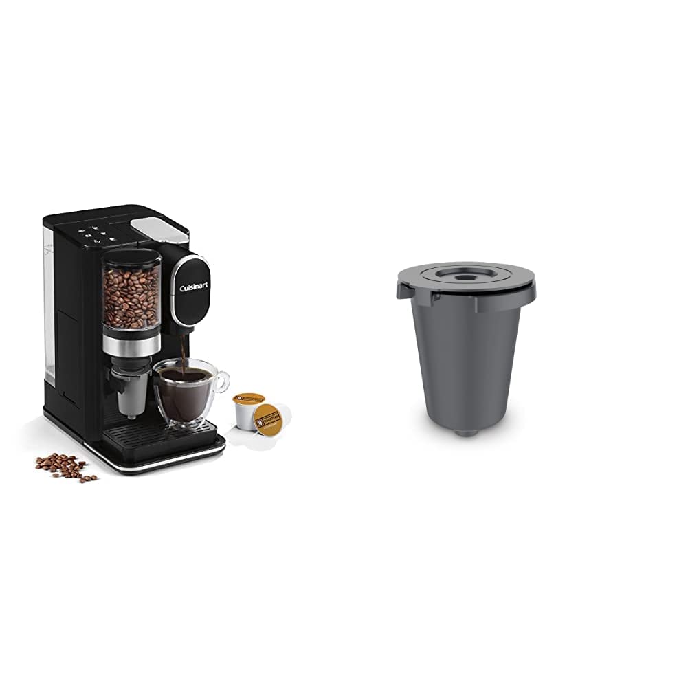 Cuisinart Single Serve Coffee Maker with Reusable Filter Cup - 48 oz Water Reservoir & Conical Burr Grinder - Perfect for Home, Office, and Dorm Use