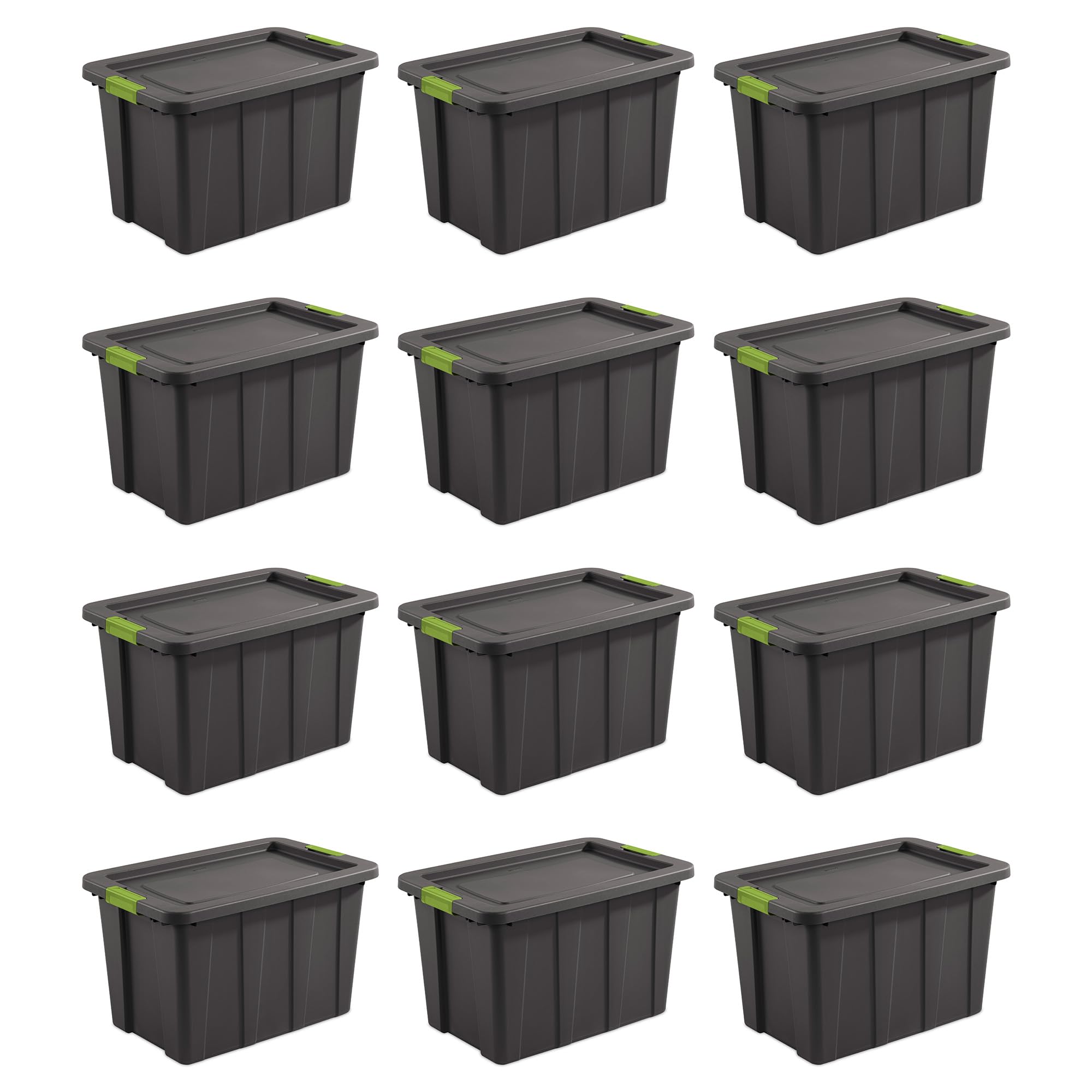 Sterilite 12-Pack 30 Gallon Heavy Duty Storage Bins with Lids - Durable Tuff1 Totes in Flat Gray for Home Organization, Garage Storage & Moving Supplies