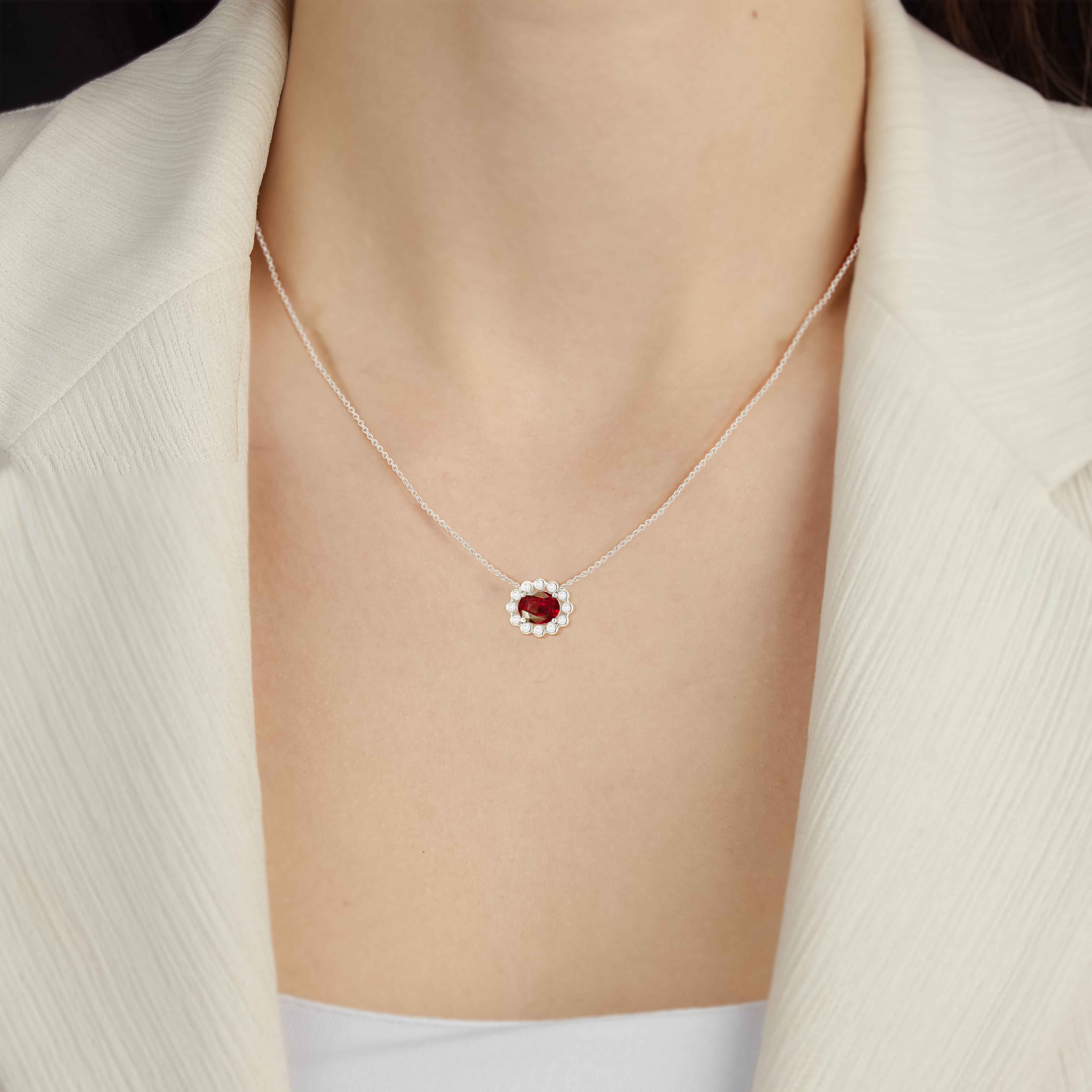 Exquisite Bezel Set Zircon & Oval Ruby Pendant Necklace - Perfect for Valentine's Day Gifts, Anniversary Presents & Evening Wear Jewelry