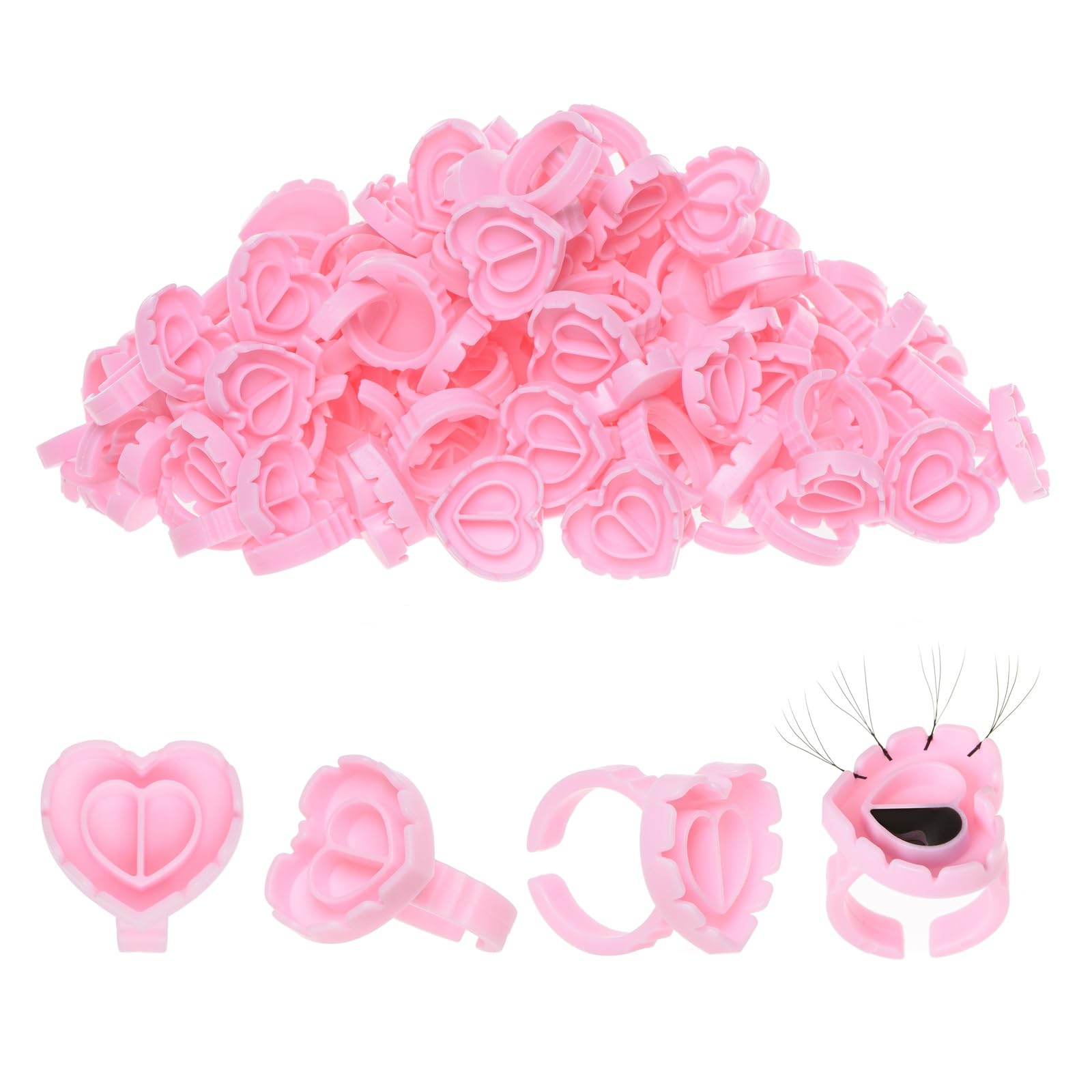 300PCS Heart-Shaped Glue Rings for Eyelash Extensions - Lash Glue Cup Holder for Volume Lashes Fan - Professional Lash Extension Supplies - Perfect for Salon, Spa & DIY Home Use