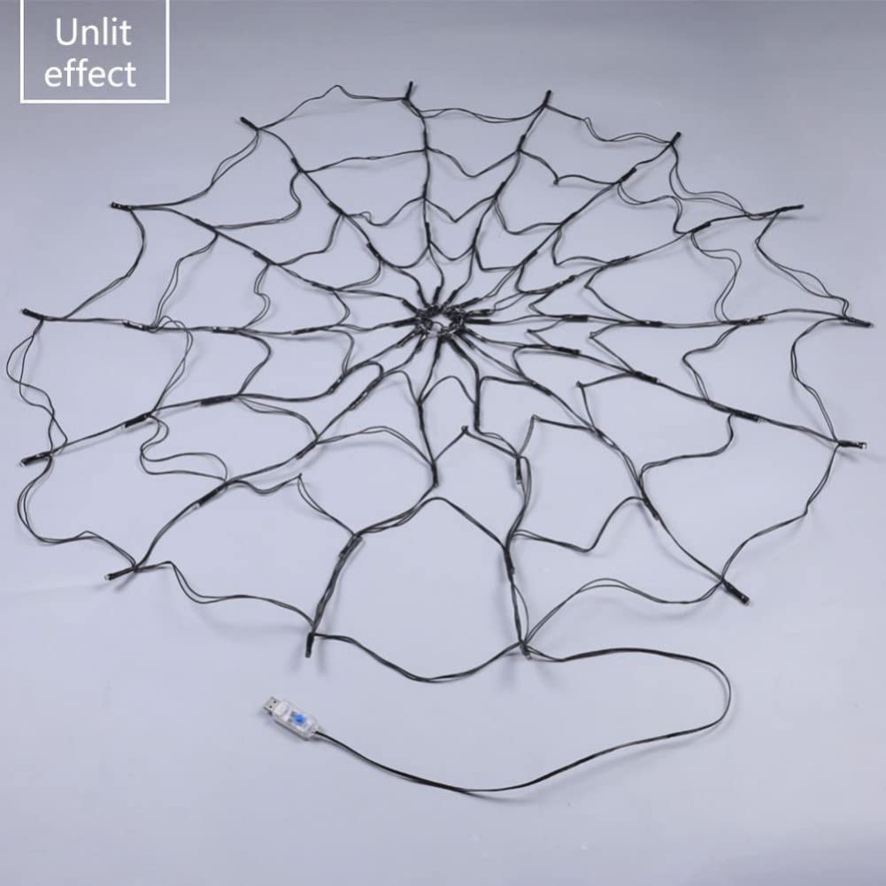 Ochine Giant Spider Web LED Halloween Lights - Waterproof Orange Net Lights with Black Spider for Indoor & Outdoor Decor - Perfect for House, Yard, Garden Halloween Party & Haunted House Scenes