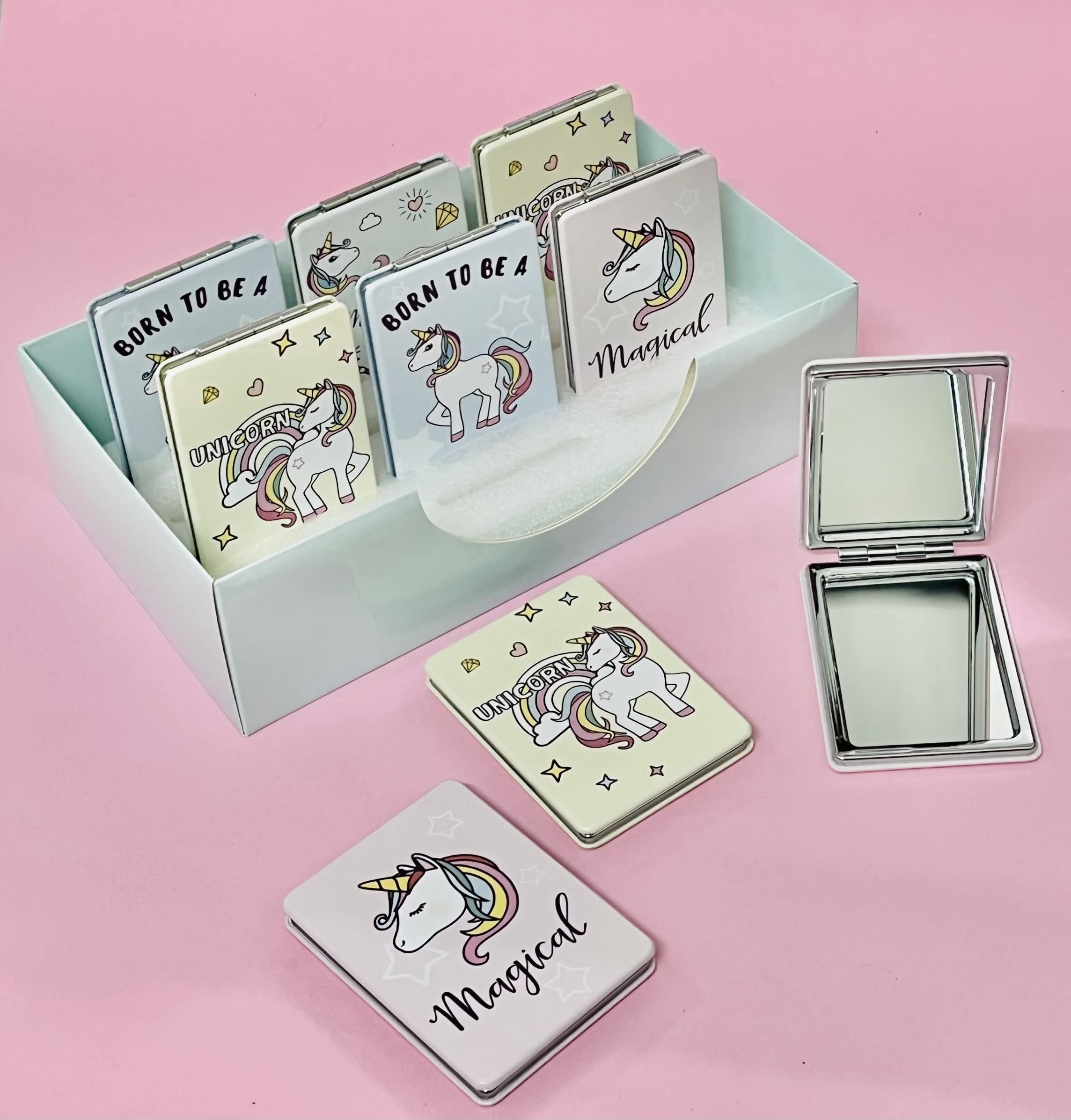 Portable Unicorn Folding Mirror (2 Pack) - Cute Cartoon Printed Compact Cosmetic Mirror with Nail Clipper - Perfect Gift for Girls & Teens - Great for Travel, Makeup, and School Essentials