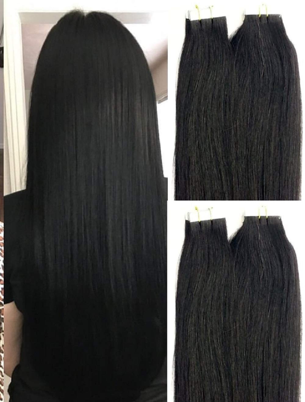 20 Inch Tape-in Hair Extensions 100g 40pcs - Real Human Remy Hair, Silky Straight #1 Jet Black - Glue-in Extensions for Volume & Length - Perfect for Weddings, Parties & Daily Styling