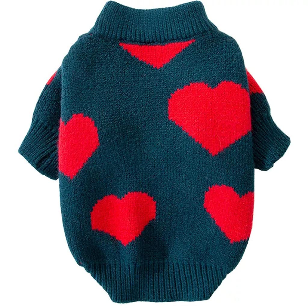 UXZDX CUJUX Heart Knitted Dog Sweater - Warm Winter Pullover Pet Clothing for Small Dogs, Yorkies - Green Medium (M) - Cozy Outfit for Autumn & Winter Walks