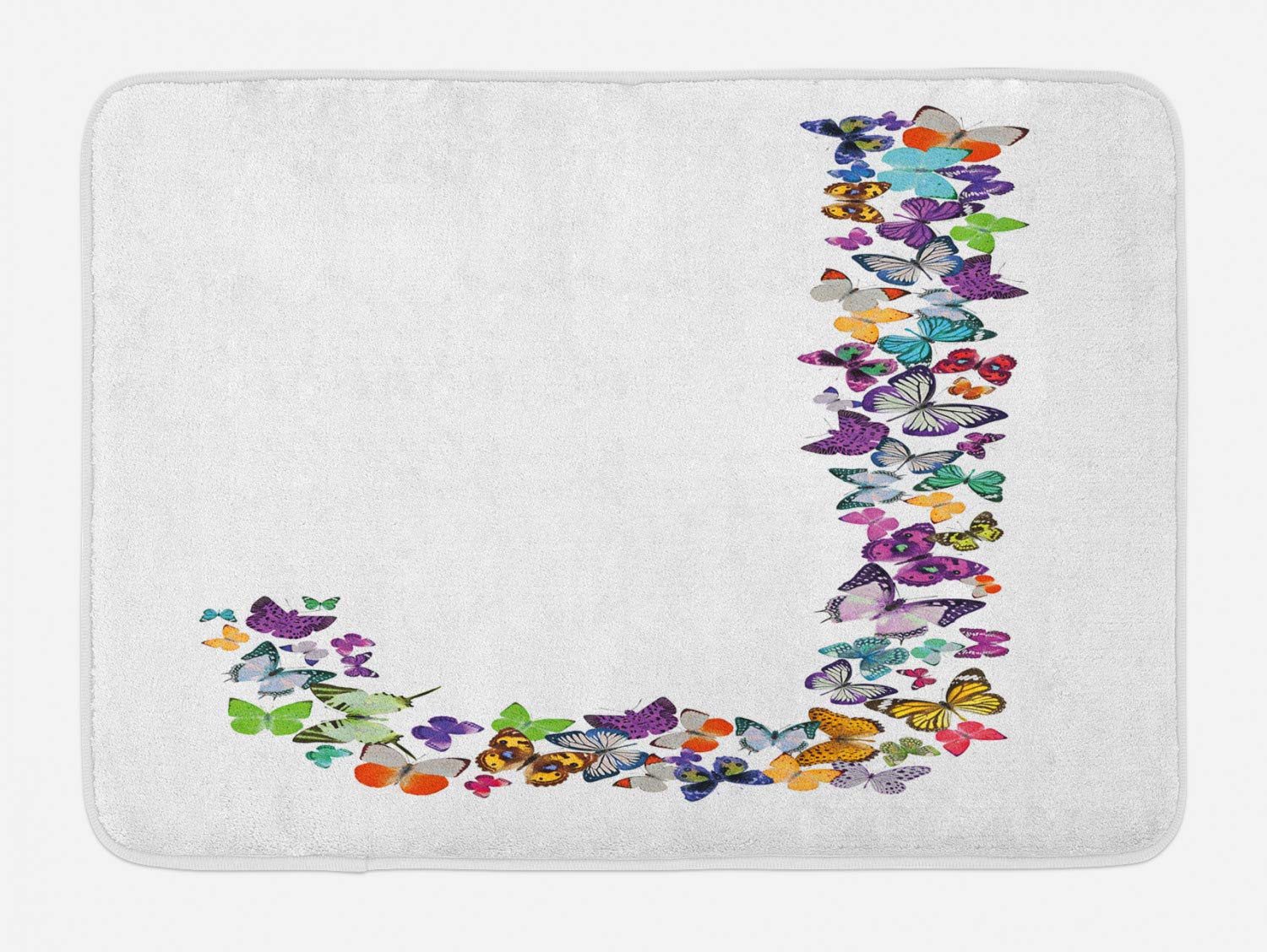 Ambesonne Letter J Bath Mat - Non-Slip Plush Bathroom Rug with Tropical Monarch Butterfly Design, 30.2