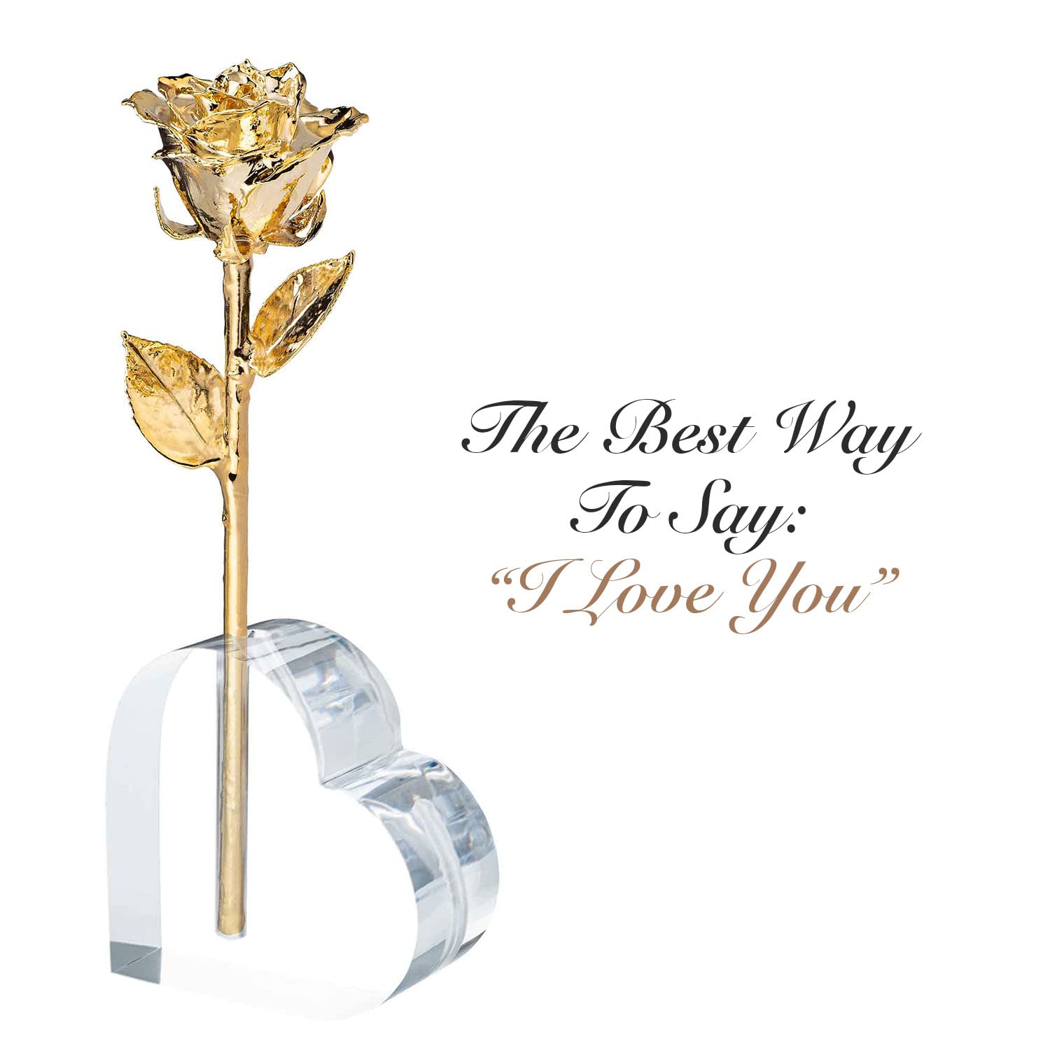 24K Gold Dipped Forever Rose in Heart Shaped Acrylic Vase - Eternal Romantic Gift for Women & Men | Anniversary, Valentine's Day, Wedding Gift Idea | Luxury Home Decor & Table Centerpiece