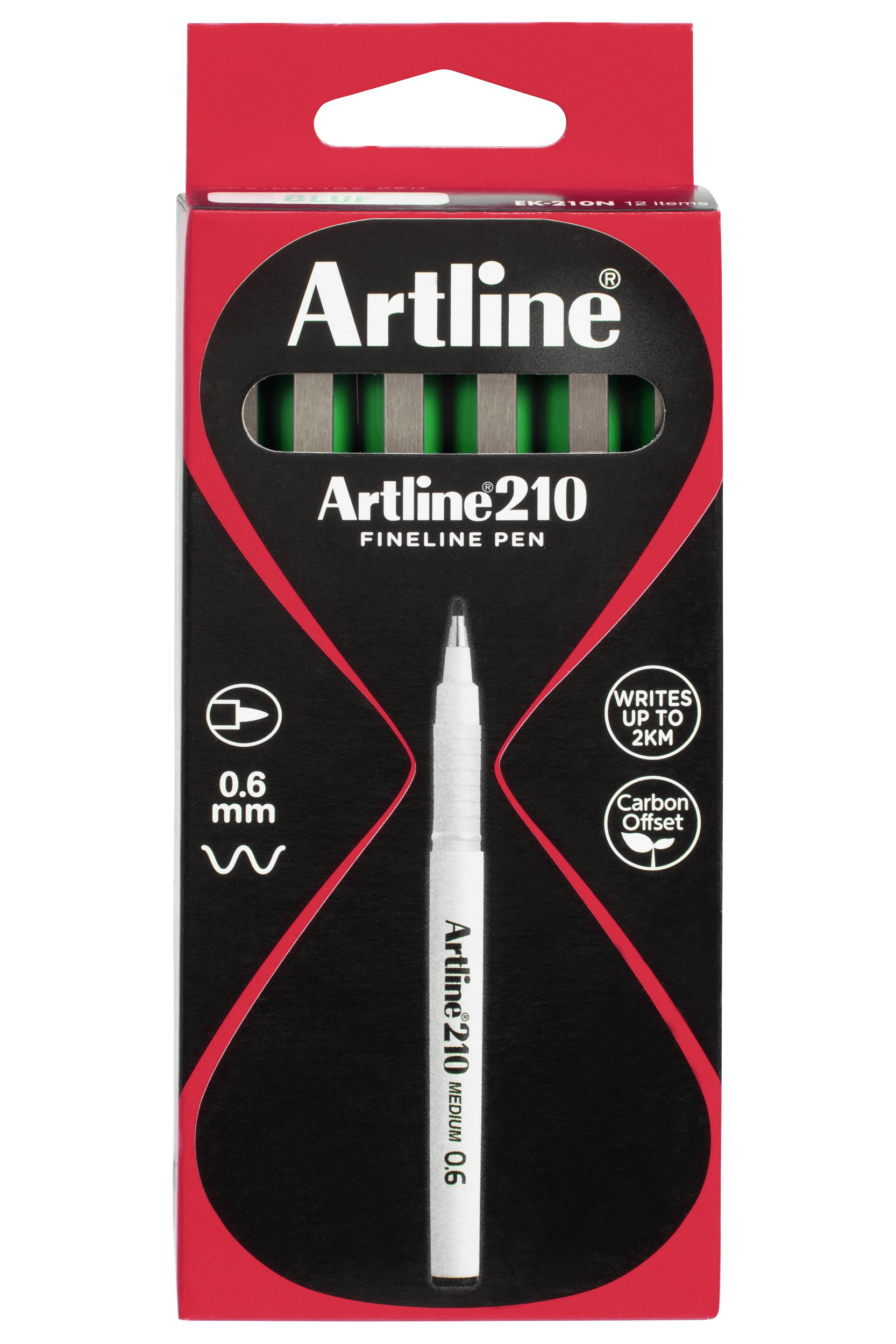 Artline 210 Fineliner Pen 0.6mm Fine Tip Green Marker - 12 Pack for Sketching, Journaling, Calligraphy & Office Use