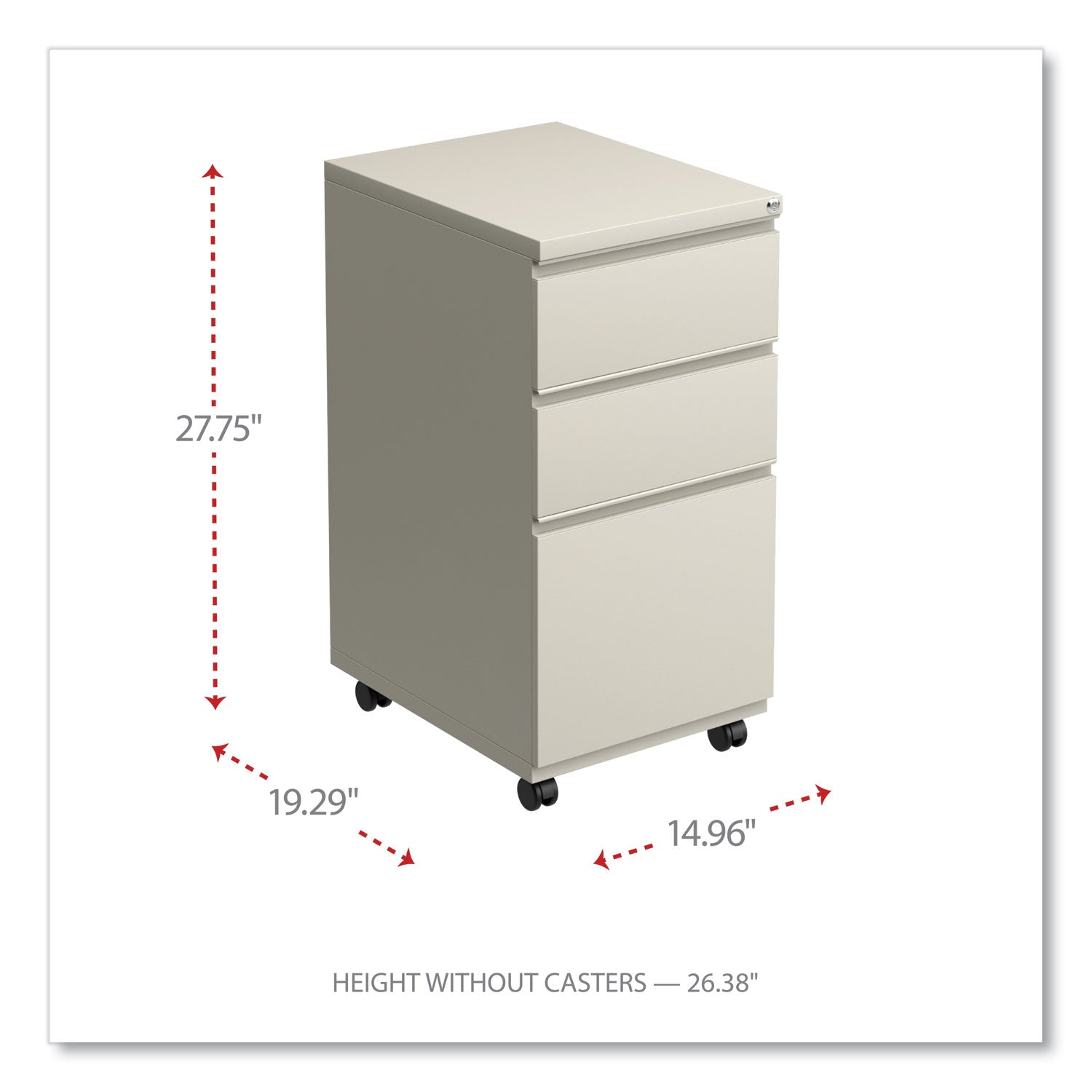 Alera® 3-Drawer File Pedestal with Full-Length Pull - Left or Right Opening - Legal/Letter Size - Putty Finish - 14.96