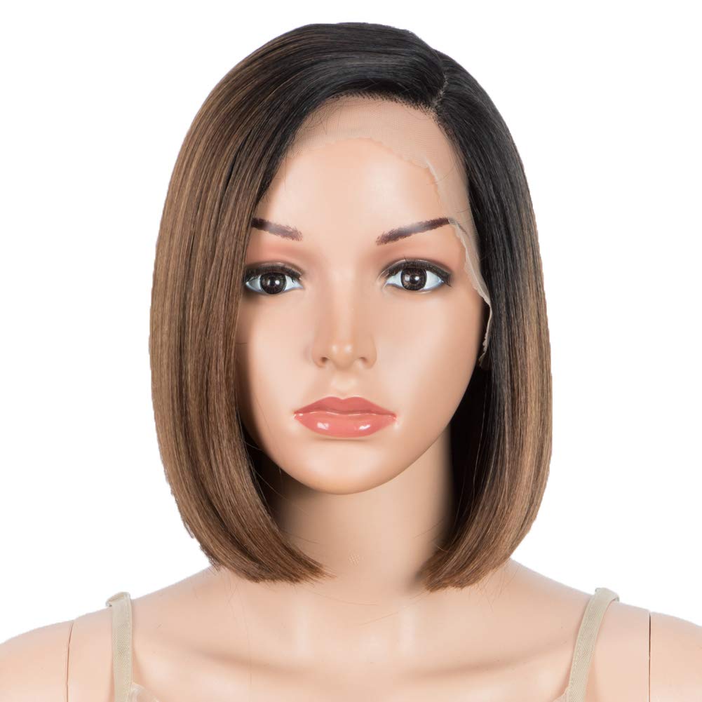 Short Bob Wigs for Black Women | Natural Straight Synthetic Hair with Swiss Lace Front | Heat Resistant 9.5