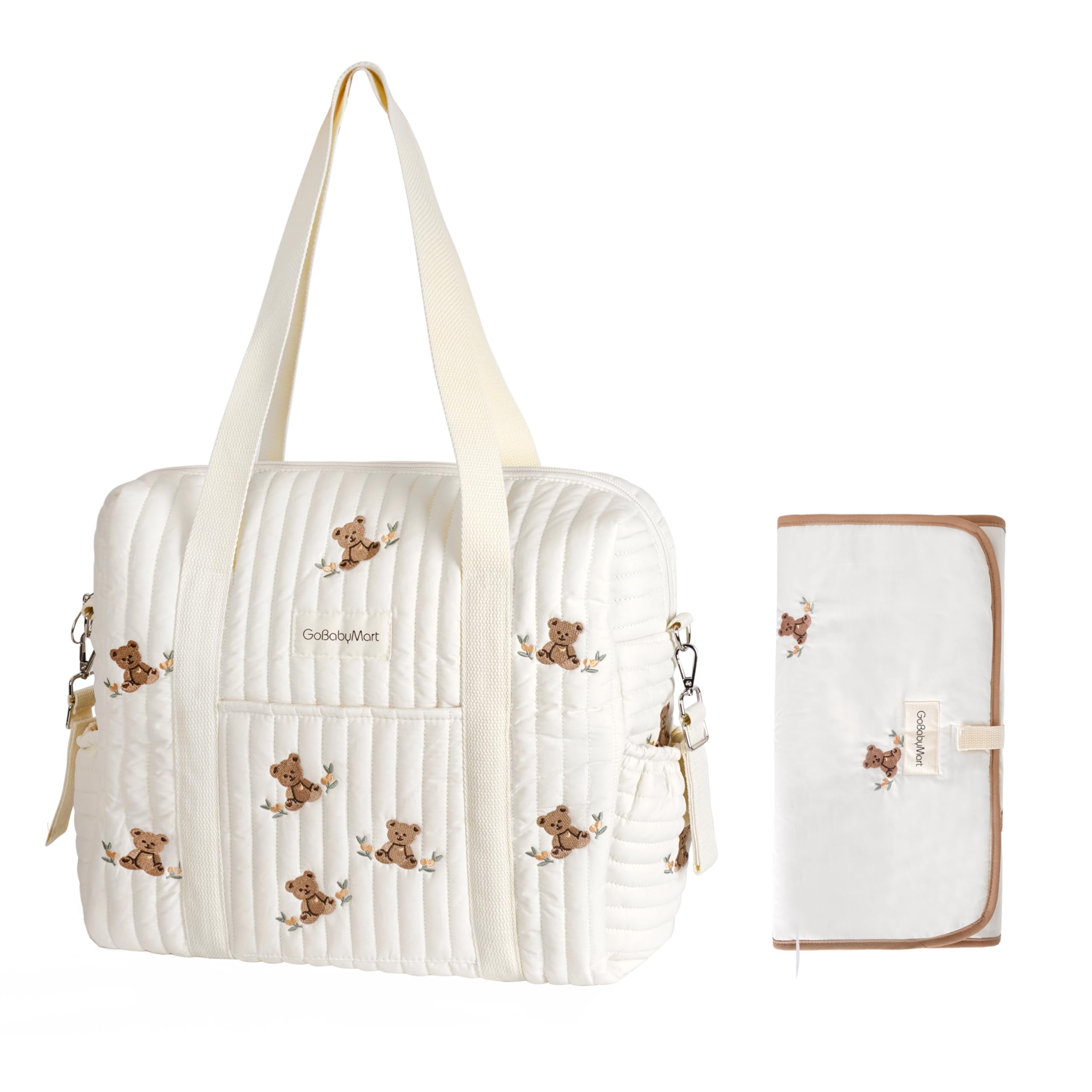 Large Diaper Bag Tote for Moms - Multifunctional Travel Baby Nappy Bag with Messenger Style (Medium Size, Olive Bears Print) - Perfect for Daycare, Hospital Visits & Family Outings