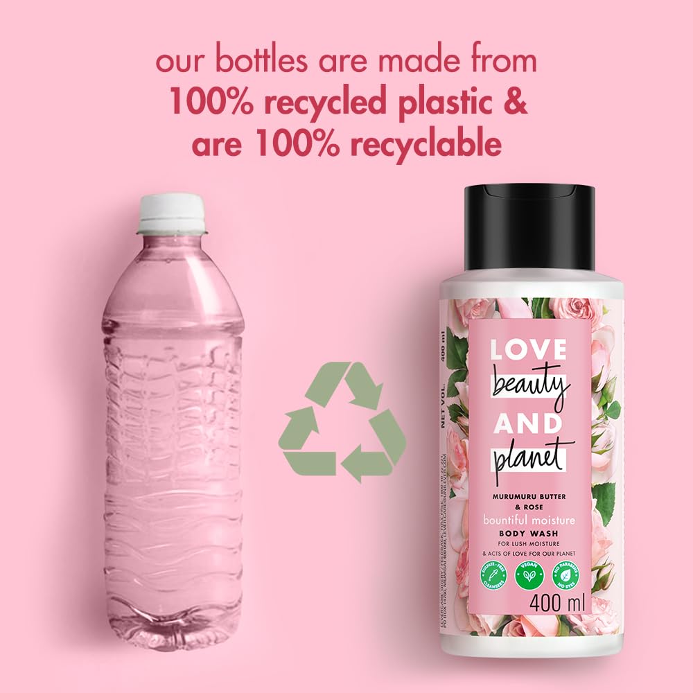 Love Beauty & Planet Moisturizing Body Wash with Murumuru Butter & Rose - Sulfate & Paraben Free Shower Gel for Dry Skin - 400ml Hydrating Liquid Soap for Women & Men - Perfect for Daily Shower & Spa Relaxation