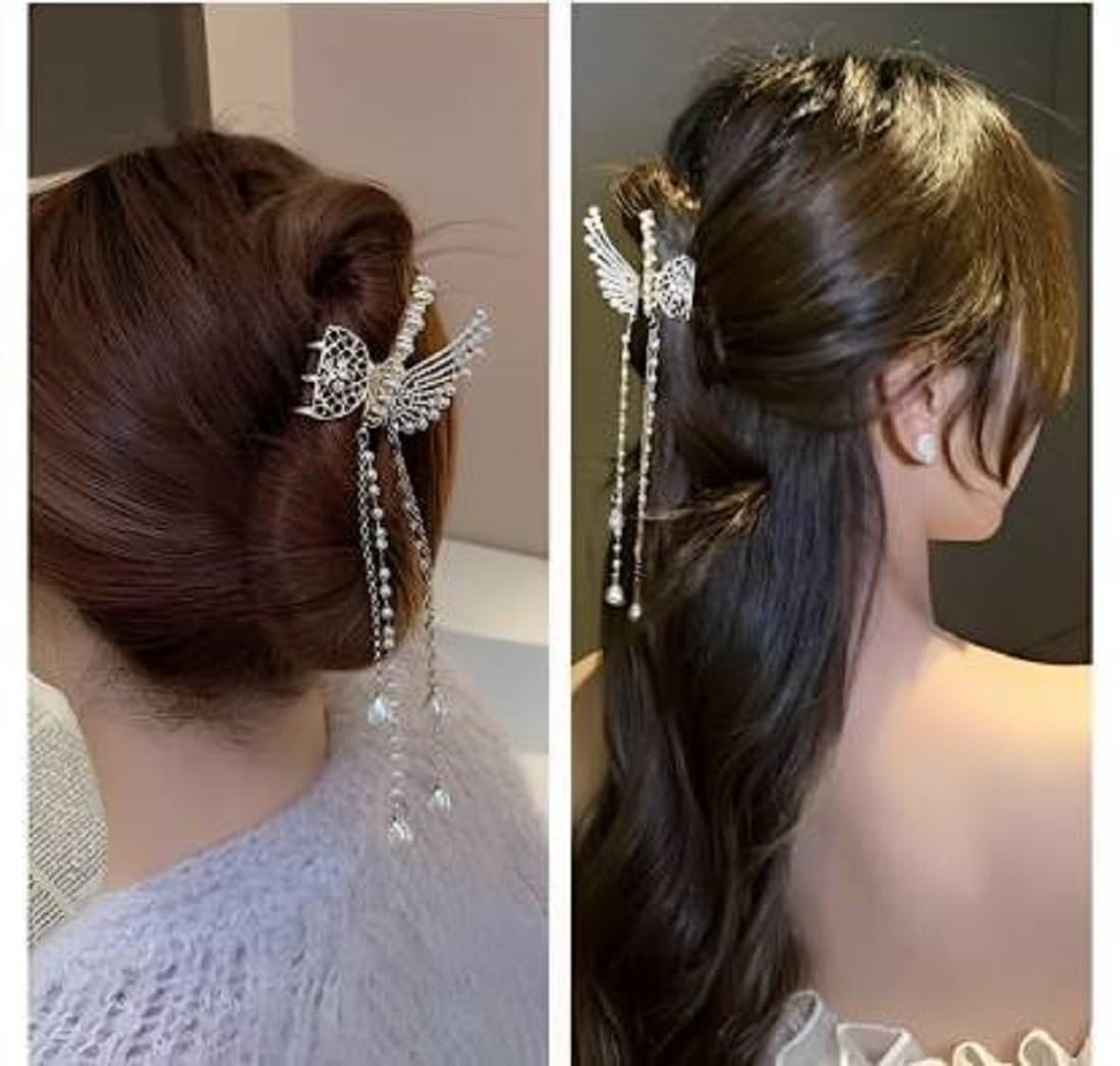 Abrish Diamond Hair Claws for Women - Elegant Butterfly Metal Hair Clips with Pearl Accents | Perfect for Wedding, Prom, Party & Everyday Hairstyles | Hair Accessories for Women & Girls