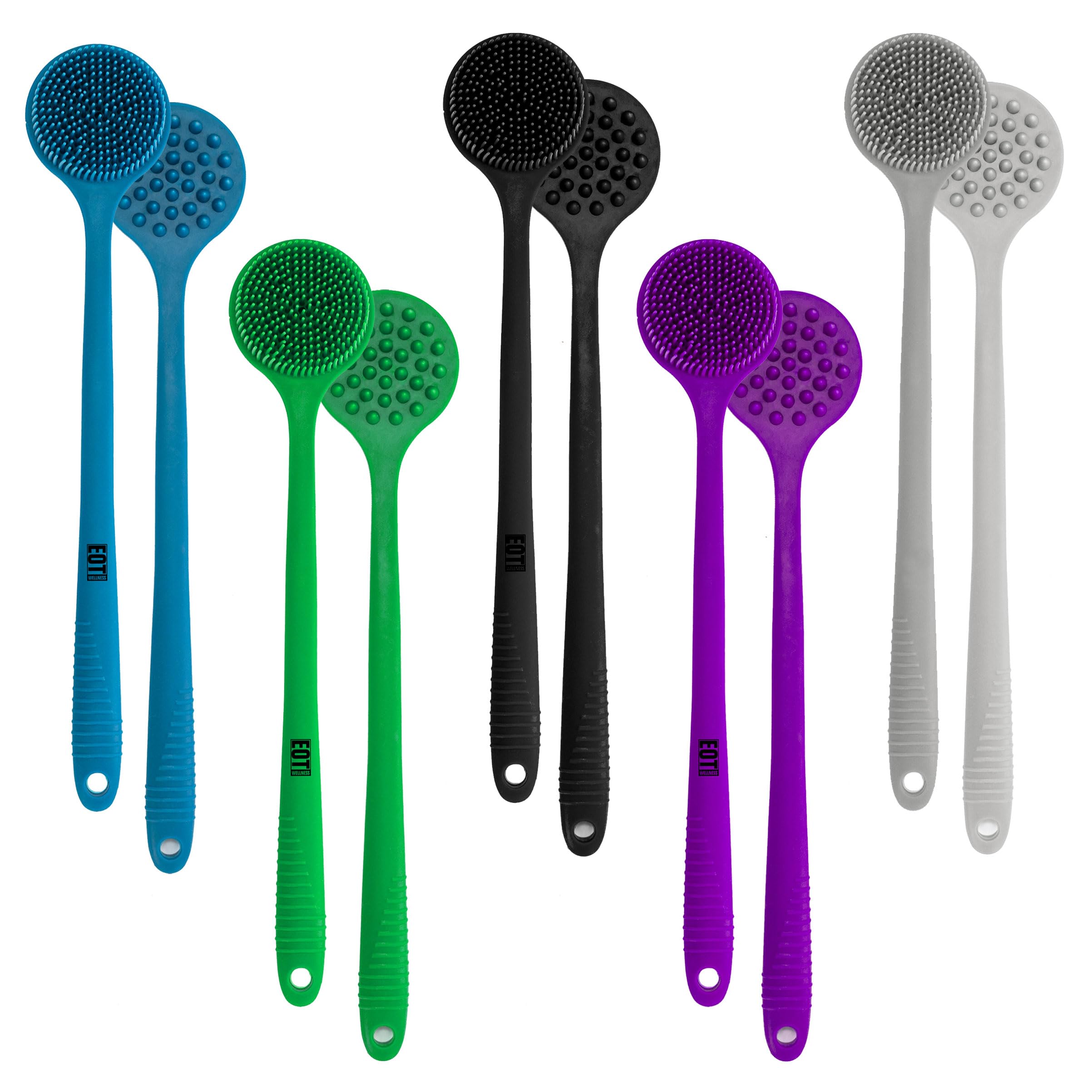 Flexible Long Handle Silicone Body Brush & Hair Scrubber - Exfoliating Back Brush for Shower, Scalp Massager & Hair Washer - Blue Sapphire - Perfect for Deep Cleansing, Relaxing Massage & Hard-to-Reach Areas