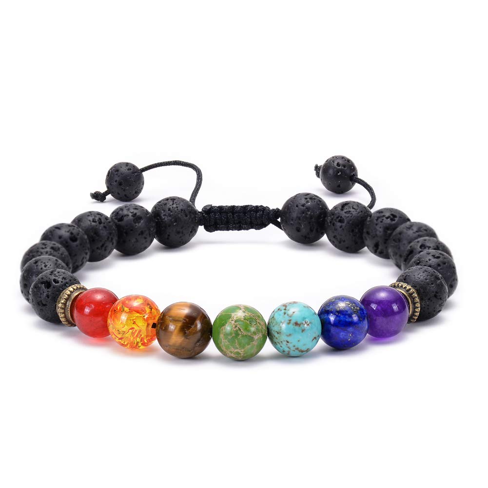 GelConnie 7 Chakra Lava Rock Bracelet - 8mm Natural Stone Healing Beads for Stress Relief, Anxiety & Yoga | Essential Oil Diffuser Aromatherapy Jewelry - Perfect for Meditation, Spiritual Healing & Daily Wear
