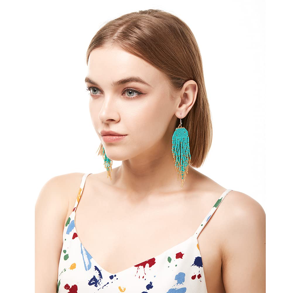 Long Beaded Tassel Earrings for Women – Large Bohemian Statement Dangle Earrings, Handmade Boho Beaded Jewelry | Perfect for Festivals, Parties & Everyday Boho Chic Style