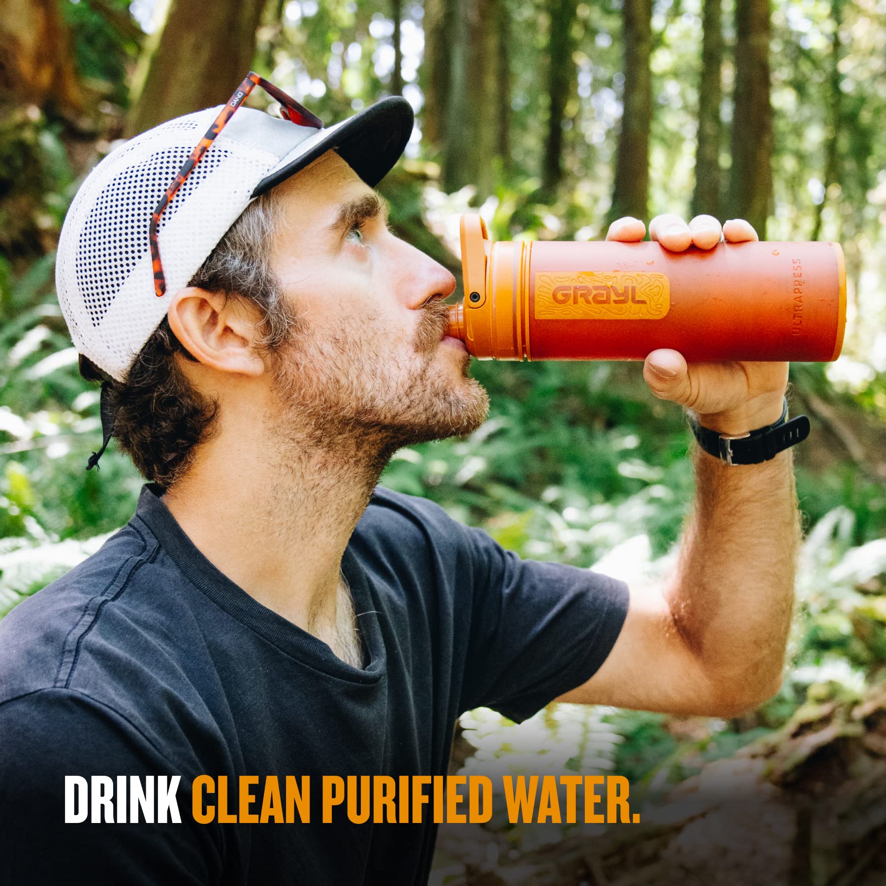 GRAYL UltraPress Water Purifier & Filter Bottle - Portable Water Filtration System for Hiking, Backpacking, Camping, Travel & Emergency Preparedness (Mojave Redrock) - Removes 99.9% of Bacteria, Viruses & Chemicals