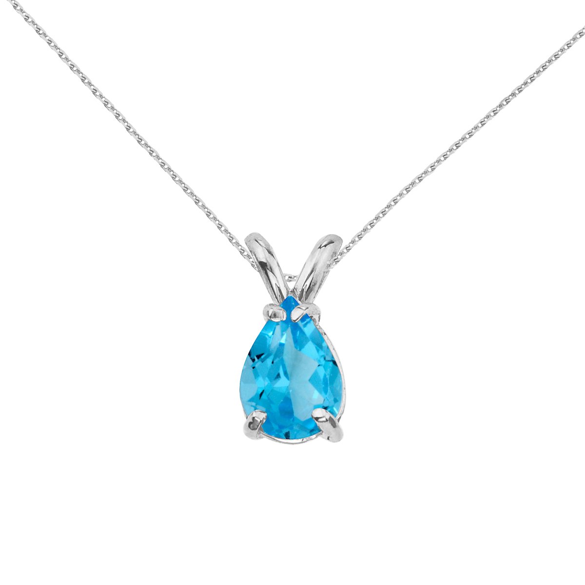 14K White Gold Pear Shaped Blue Topaz Pendant Necklace with 18