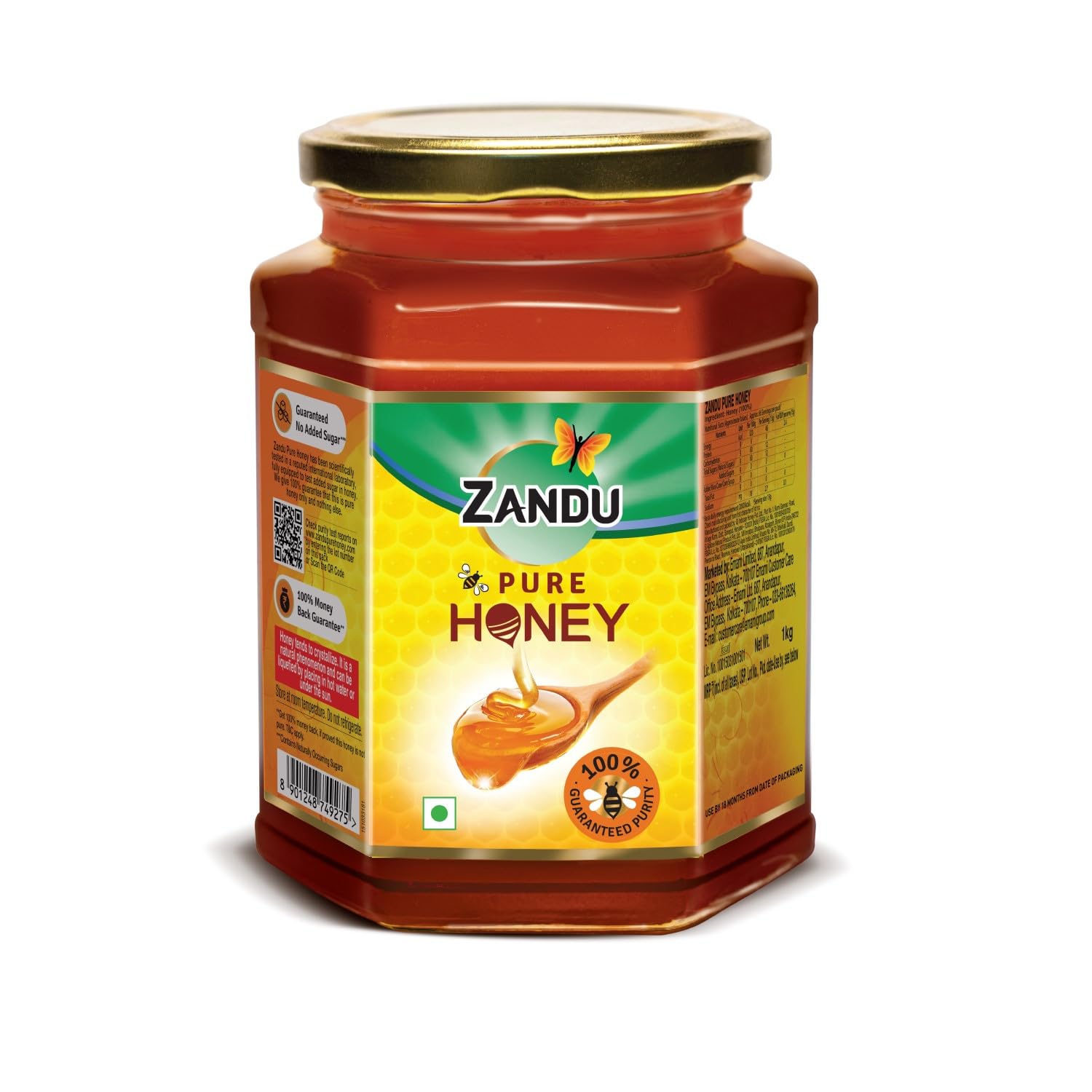 Zandu Pure Honey - 100% Natural & Unprocessed, No Added Sugar or Preservatives, 1KG (35.2 oz) - Perfect for Tea, Baking, Healthy Snacks & Natural Remedies