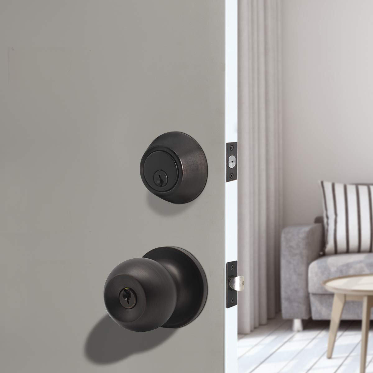 Gobrico Classic Oil Rubbed Bronze Entry Door Lock Set with Single Cylinder Deadbolt - 1 Pack Keyed Alike for Enhanced Home Security | Perfect for Front Doors, Main Entrances & High-Traffic Areas