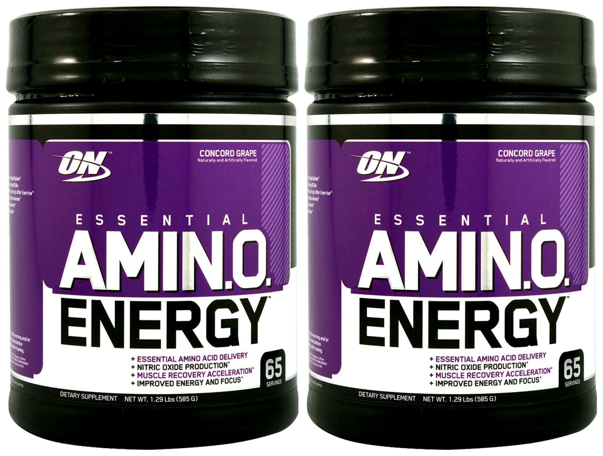 Optimum Nutrition Amino Energy Pre Workout Powder - 65 Servings, Concord Grape Flavor (2 Pack) | Energy Boost & Muscle Recovery | Perfect for Gym, Running & Fitness Training