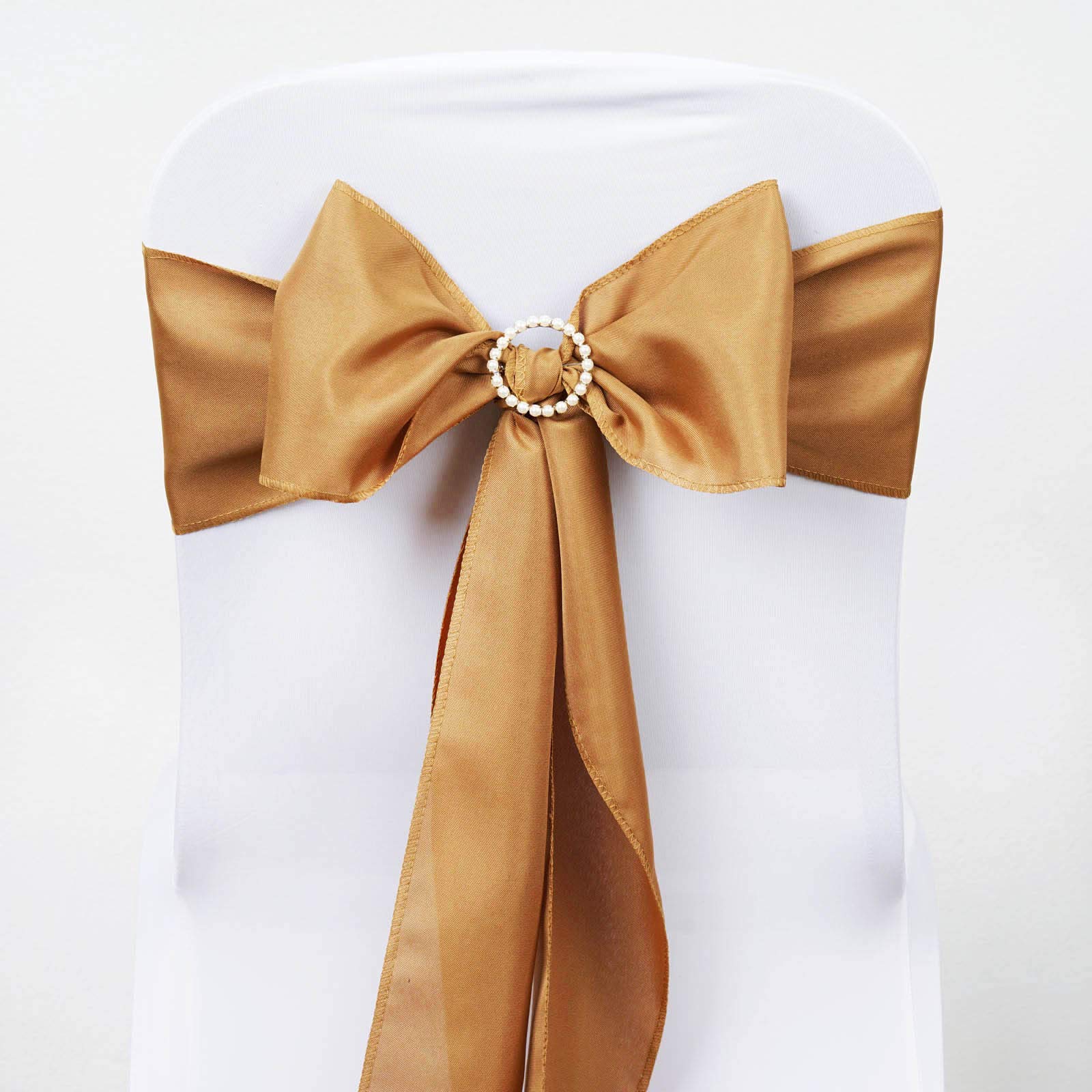10 Gold Polyester Chair Sashes Bows for Wedding Decor - Elegant Reception Party Ceremony Chair Ties - Bulk Wholesale Supplies for Banquet, Bridal Shower & Special Events