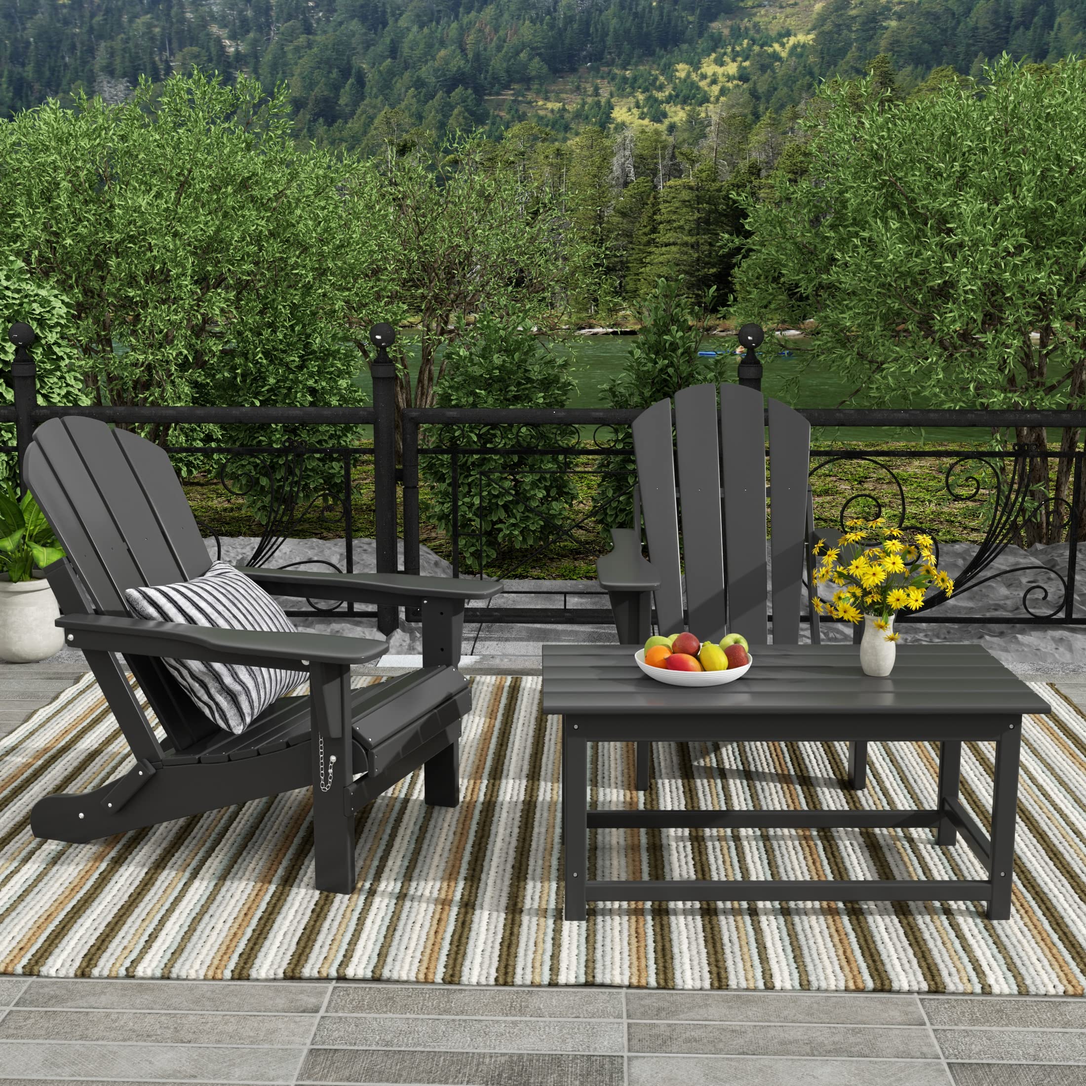 WestinTrends Malibu 3-Piece Outdoor Patio Furniture Set - All-Weather Plastic Adirondack Chairs (Set of 2) with Coffee Table - Gray - Perfect for Porch, Lawn, Backyard, Garden & Poolside Relaxation