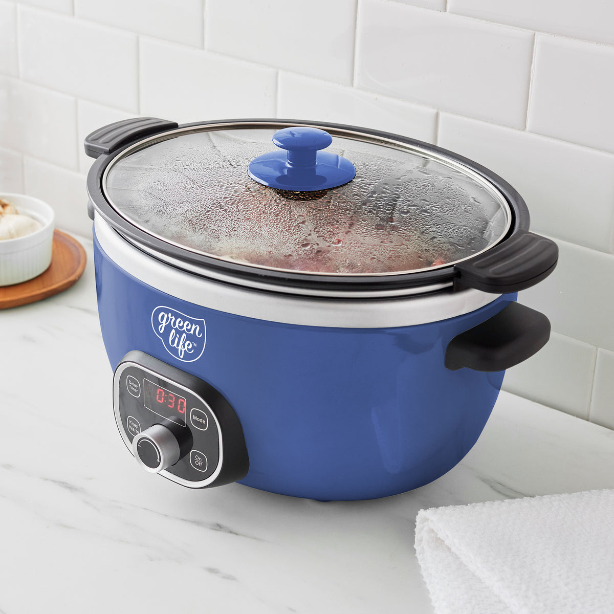 GreenLife Healthy Duo 6 Quart Slow Cooker with Removable Pot - Blue | Energy Efficient Slow Cooker for Soups, Stews & Meal Prep | Perfect for Family Dinners & Potlucks