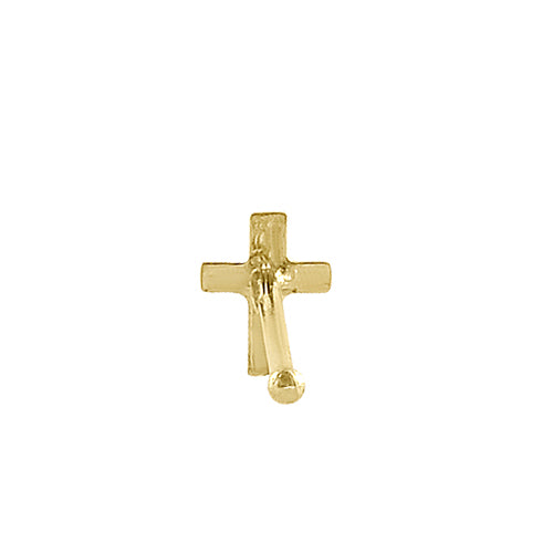 14K Solid Yellow Gold Small Cross Straight Nose Stud - Hypoallergenic Nose Ring for Women, Perfect for Everyday Wear & Special Occasions