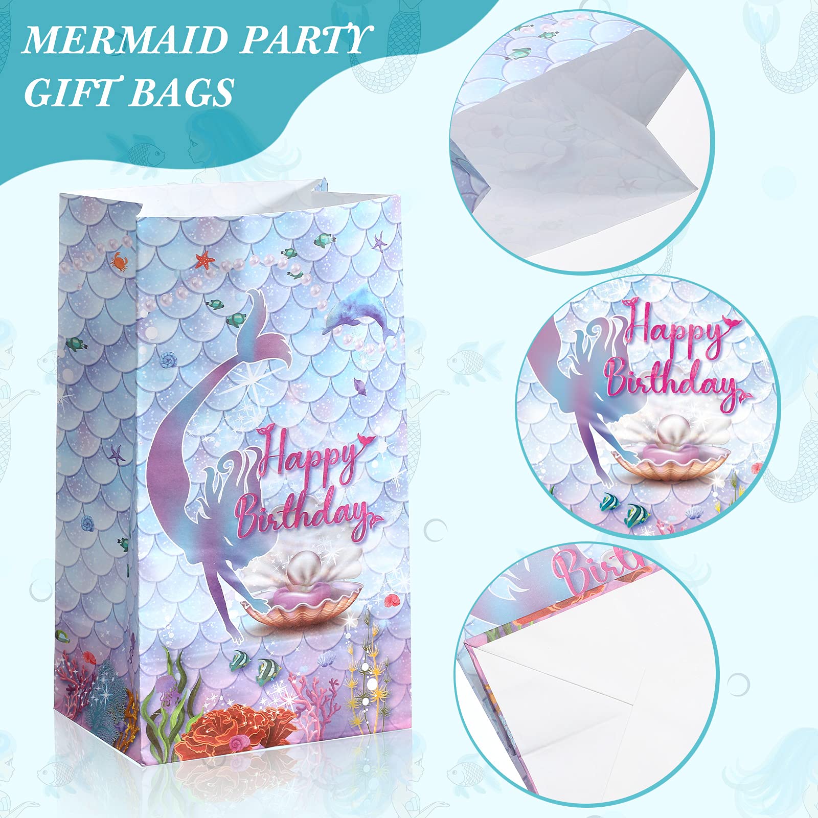 28-Piece Mermaid Gift Bags with Stickers - Under the Sea Party Favor Bags for Birthday, Baby Shower & Themed Events - Perfect for Candy, Treats & Goodie Bags