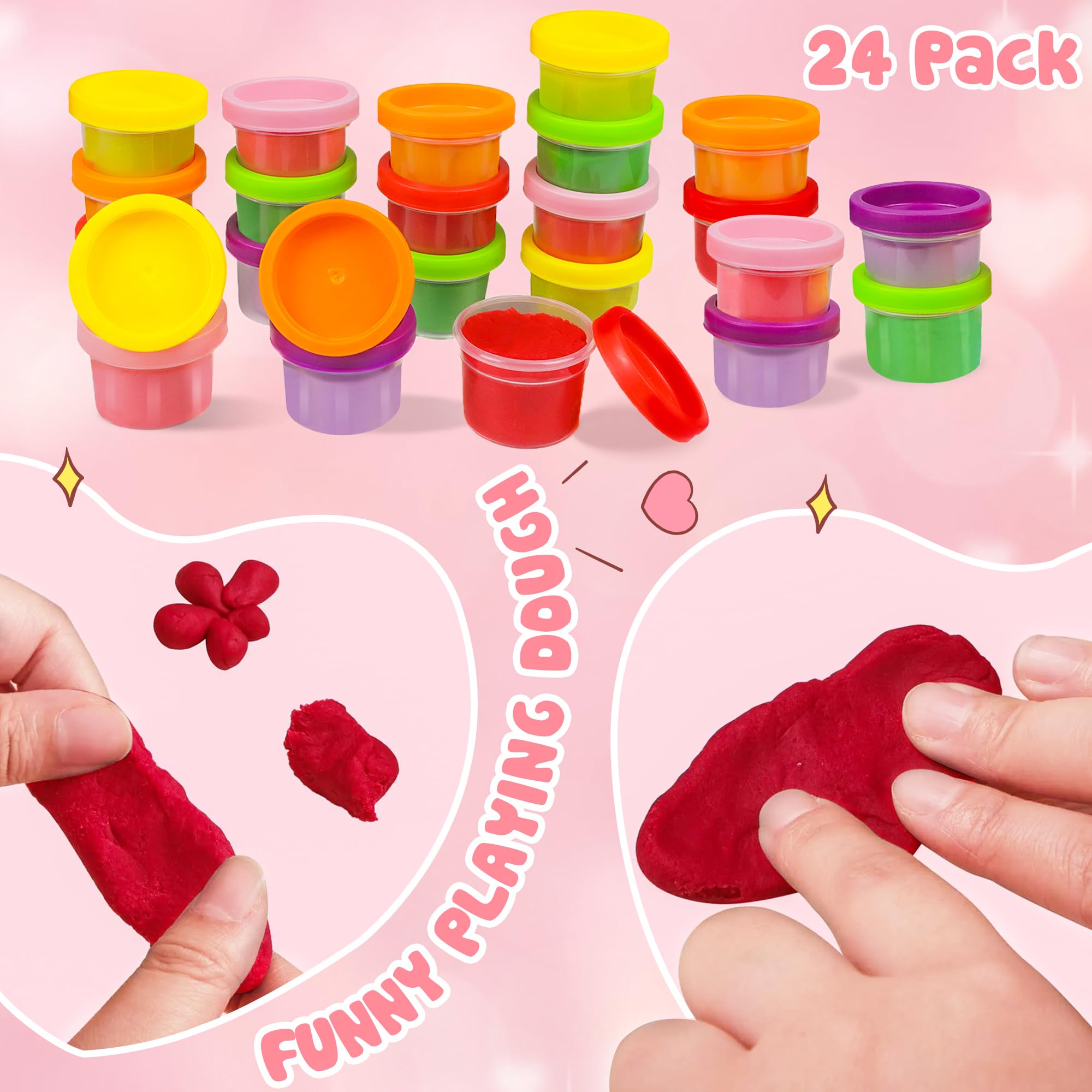 24 Pack Valentine's Day Cards for Kids with Play Dough - Classroom Exchange Cards, Party Favors & Goodie Bag Fillers - Perfect for School Valentine's Day Parties & Gift Exchanges