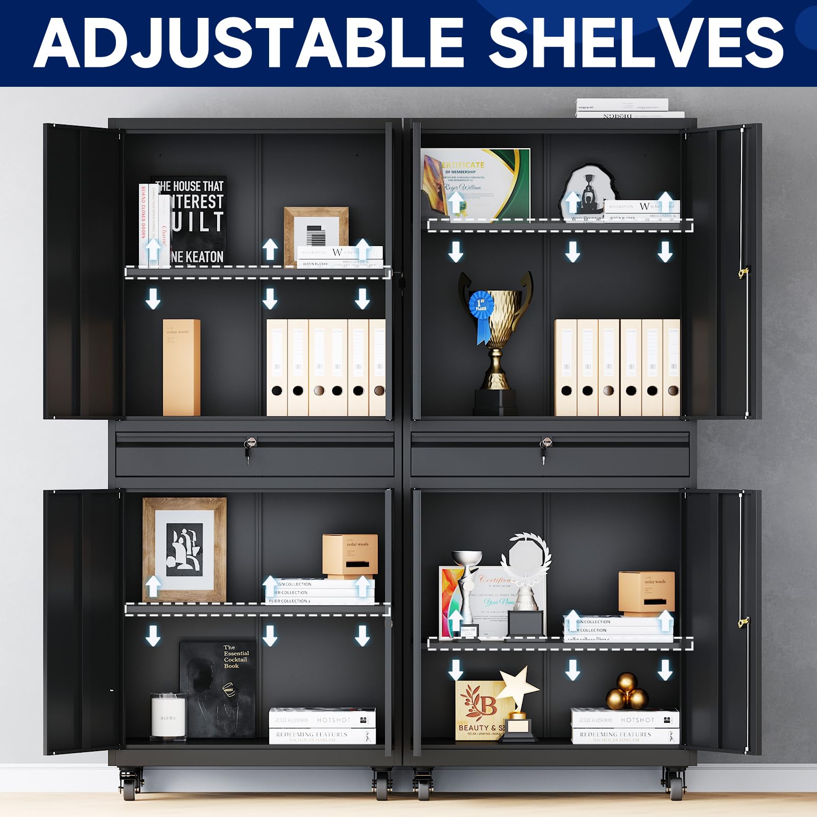 Yizosh Heavy Duty Metal Garage Storage Cabinet with Locking Doors & Adjustable Shelves - 73