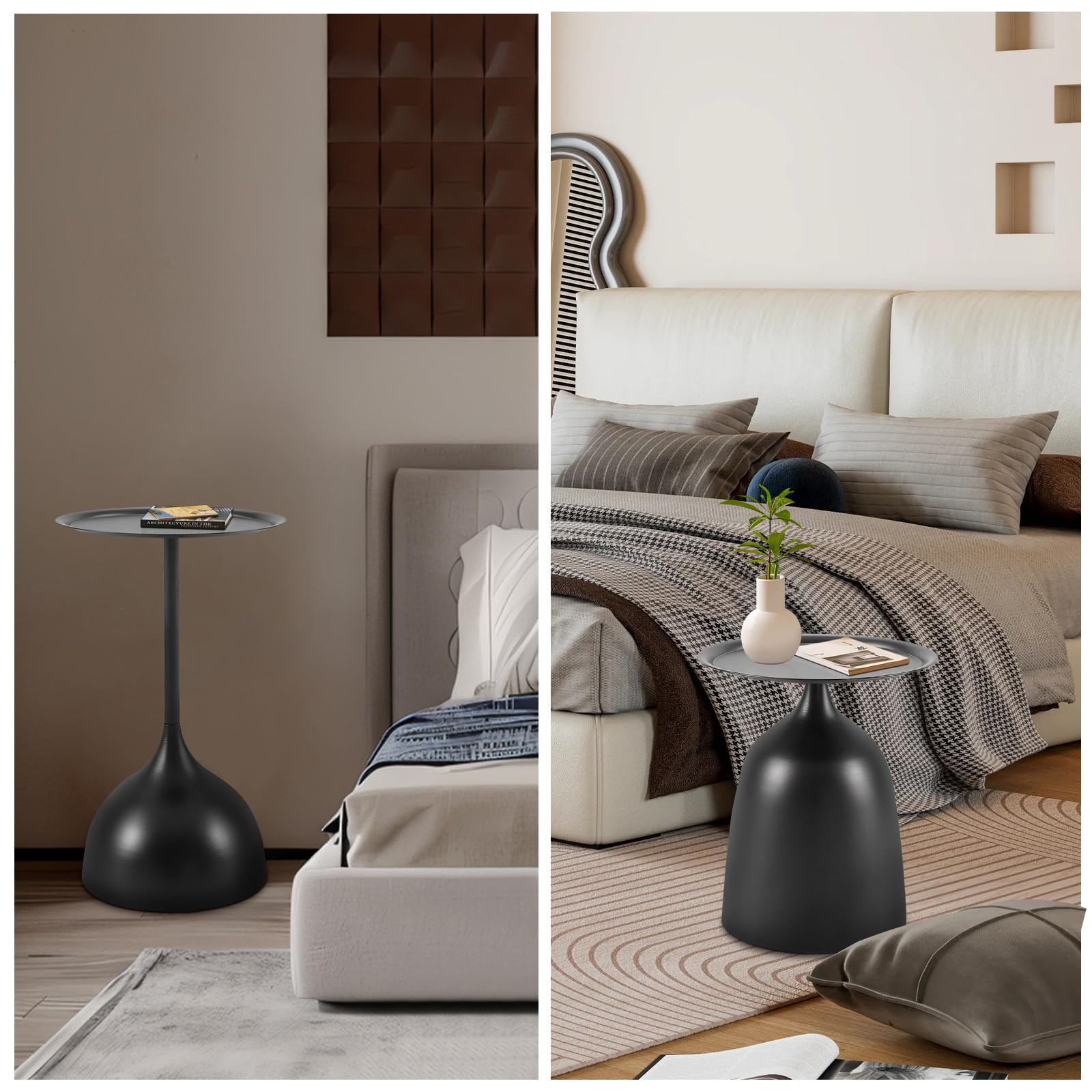 2-Piece Round Side Table Set with Screw Connections - Compact End Tables for Small Spaces, Perfect for Living Room, Bedroom, Office, Cafe & Outdoor Use - Black Modern Accent Furniture
