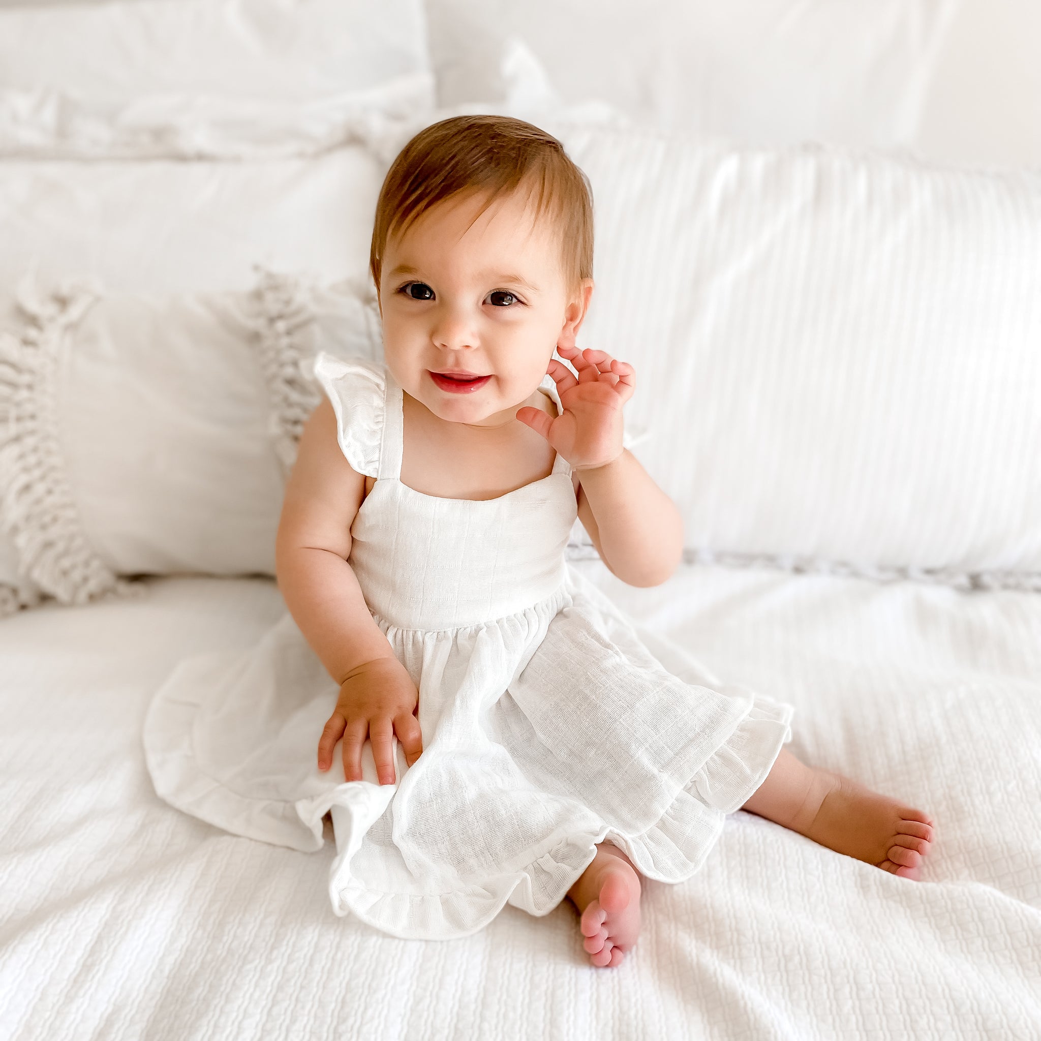Muslin Sweetheart Dress for Baby Girls | Soft Coconut Color | Perfect for Photoshoots, Baptisms & Special Occasions