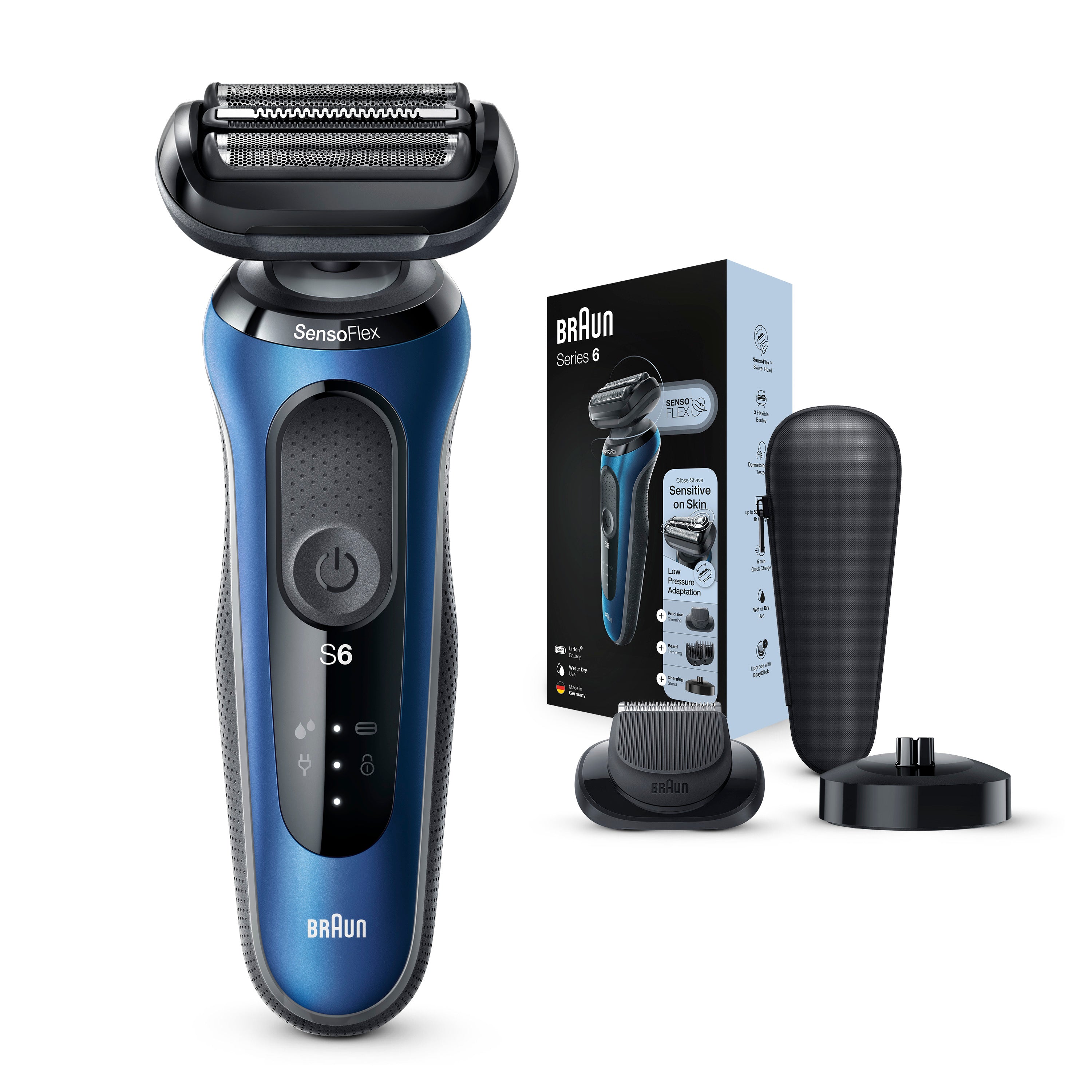 Philips Series 6 60 B4500cs Wet & Dry Electric Shaver with Charging Station & EasyClick Trimmer - Blue | For Men's Face & Body Grooming at Home or Travel