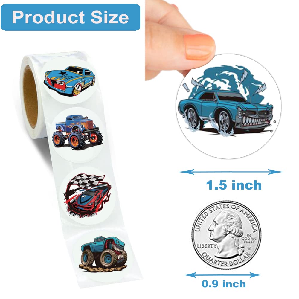 600Pcs Monster Truck & Race Car Stickers for Kids - 1.5 Inch Vinyl Decals for Boys Birthday Party Favors, Classroom Rewards, Scrapbooking & DIY Crafts - Bulk Stickers for Water Bottles, Laptops, Notebooks & Toy Cars