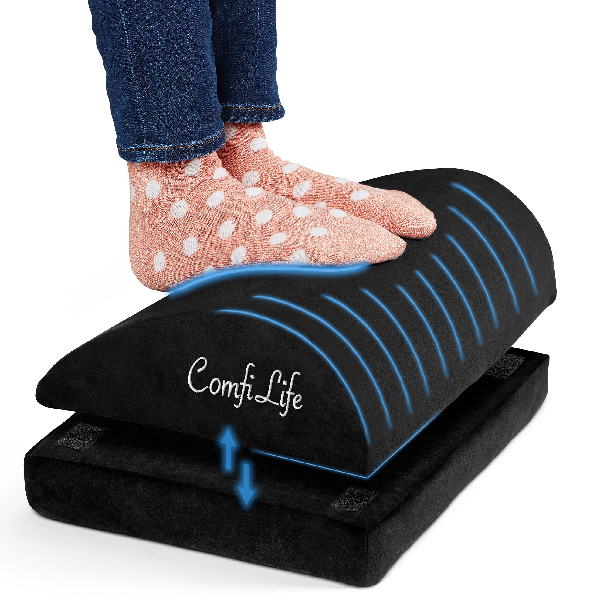 ComfiLife Adjustable Memory Foam Foot Rest for Office & Gaming - Ergonomic Teardrop Design Relieves Back, Hip & Leg Pain - Under Desk Support for Work, Home & Study - Black (100% Premium Memory Foam)