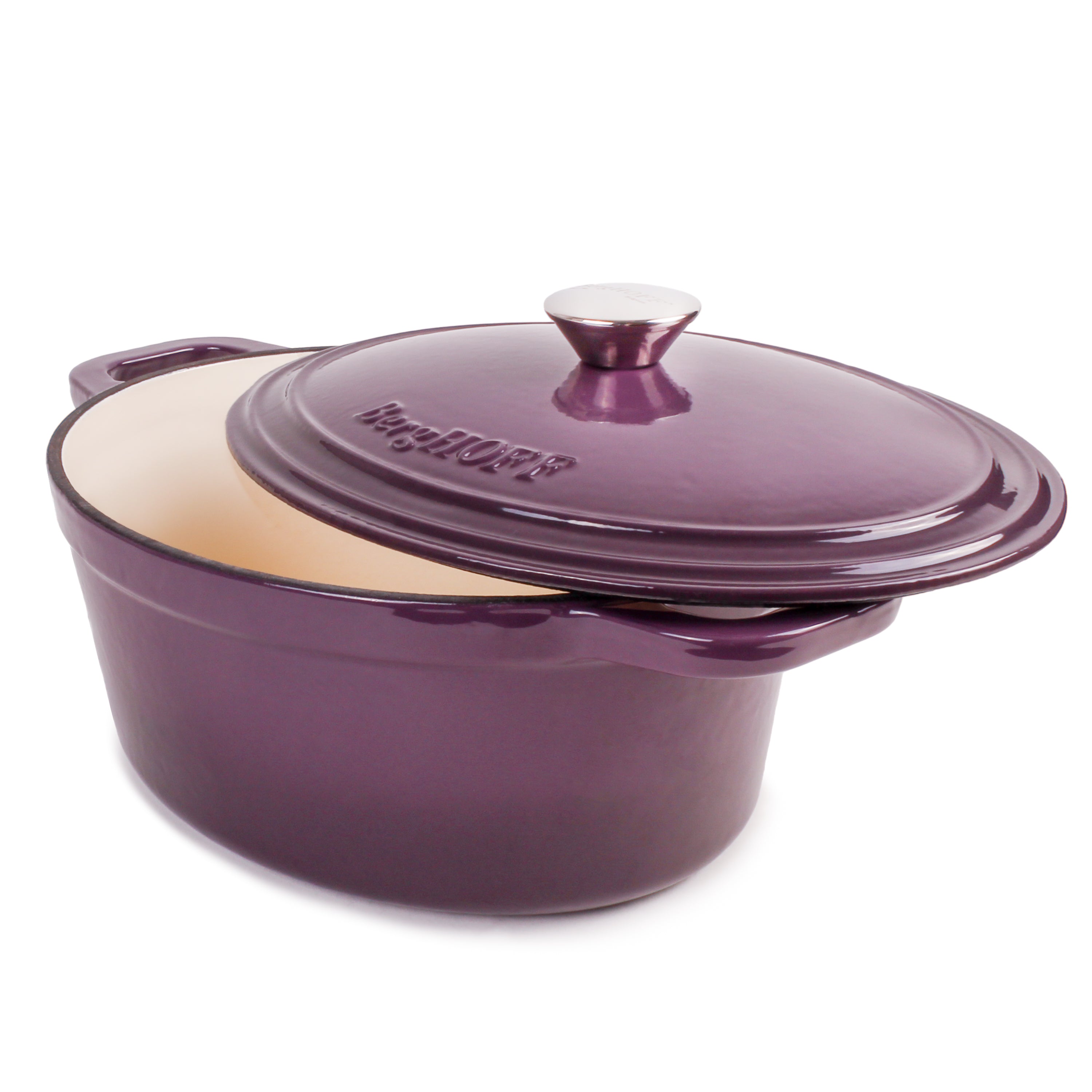 BergHOFF Neo Cast Iron 5-Quart Oval Dutch Oven with Lid, 11.5 Inch, Purple - Perfect for Braising, Roasting & Slow Cooking Soups, Stews & Bread Baking