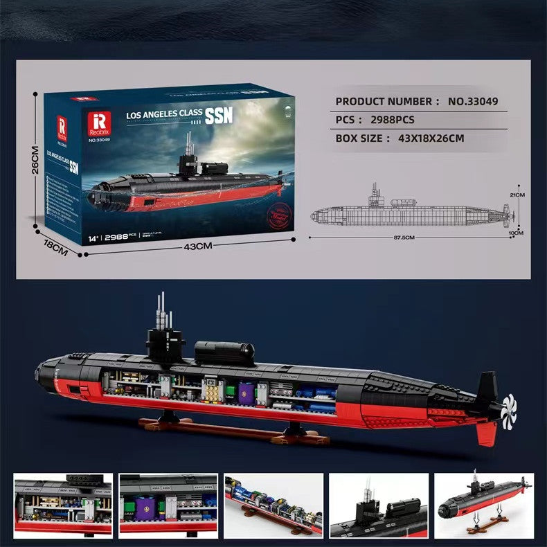Reobrix 33049 Los Angeles Class Submarine Building Blocks Set - 1000+ Pieces Military Model Kit for Adults & Teens - Perfect for Collectors, Display, and STEM Education