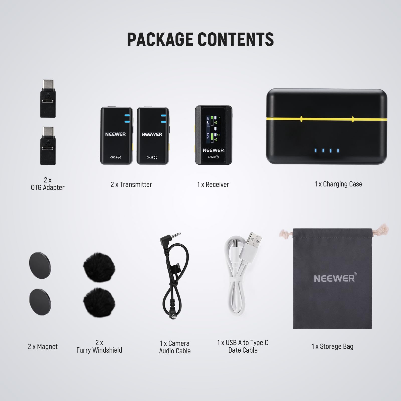 Neewer CM28 Wireless Lavalier Microphone System - Noise Canceling Lapel Mic with 4GB Storage, 9Hrs Recording, 48KHz 16-Bit Audio | Compatible with iPhone, iPad, Android, PC & Camera | Perfect for Vlogging, Interviews, Live Streaming & Podcasting