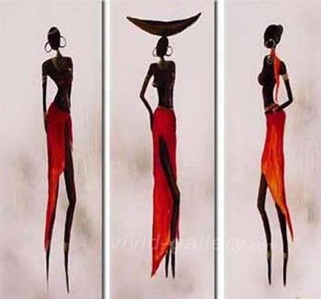African Woman Canvas Painting - Abstract Acrylic Wall Art Set of 3 | Modern Home Decor for Living Room, Bedroom & Office