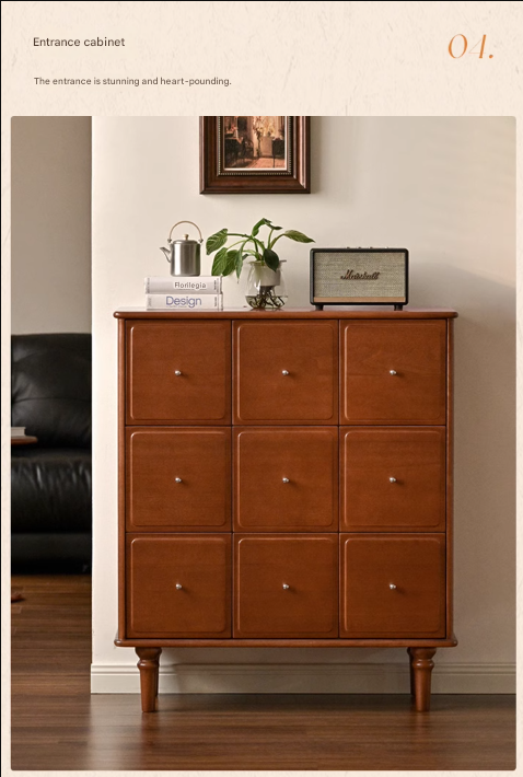 Vintage French Retro 9-Drawer Solid Poplar Wood Cabinet - Elegant Storage for Bedroom, Living Room & Office