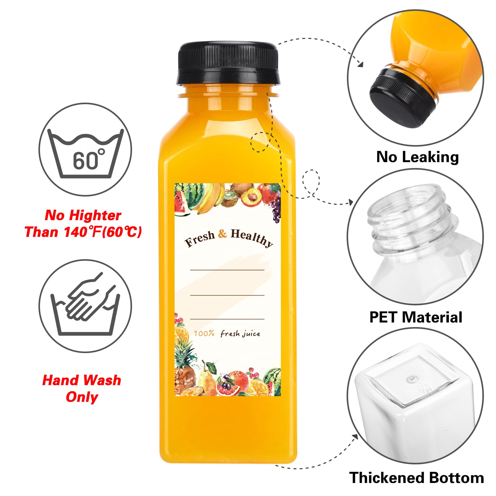 Moretoes 160pcs 12oz Clear Plastic Juice Bottles with Lids - Reusable Empty Bottles with Brush Funnel & Labels for Juicing, Smoothies, Cold Brew, Meal Prep & DIY Beverages - Perfect for Home, Cafe & Juice Bar Use