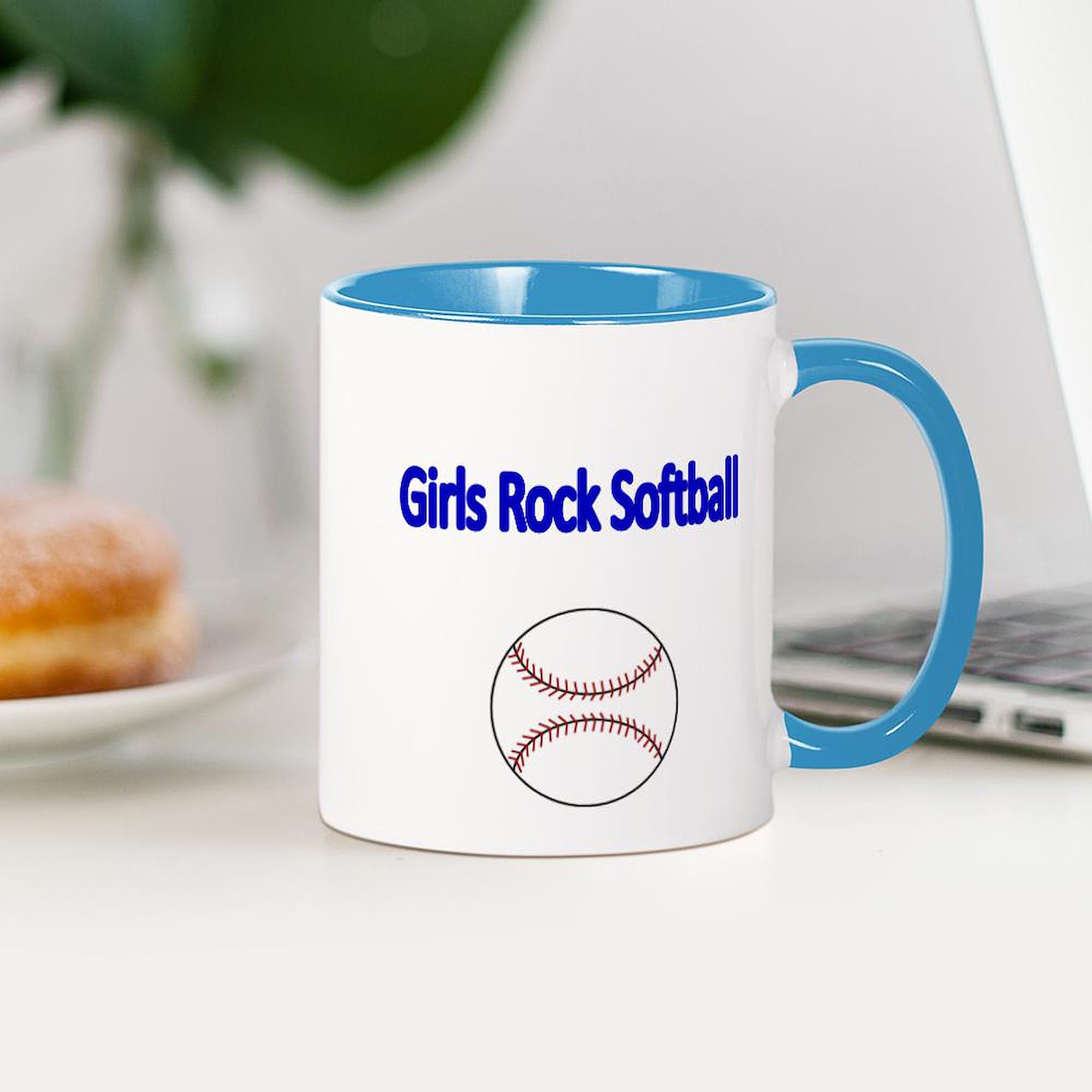 GIRLS ROCK SOFTBALL Mug - 11 oz (325 ml) Ceramic Coffee Cup for Women - Perfect Gift for Softball Players & Fans, Great for Tea, Hot Chocolate & Office Use