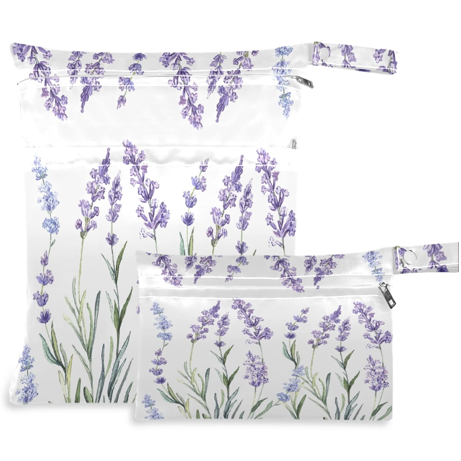 Visesunny 2-Pack Purple Lavender Wet Bags with Zippered Pockets - Reusable, Washable & Spacious for Travel, Beach, Pool, Gym, Daycare | Perfect for Wet Swimsuits, Dirty Clothes, Diapers & Toiletries | Great for Moms, Babies & Active Lifestyles