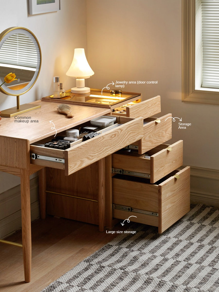 Stylish Oak Solid Wood Nordic Dressing Table - Modern Vanity Desk for Bedroom & Makeup Area | Perfect for Home Decor & Beauty Routine