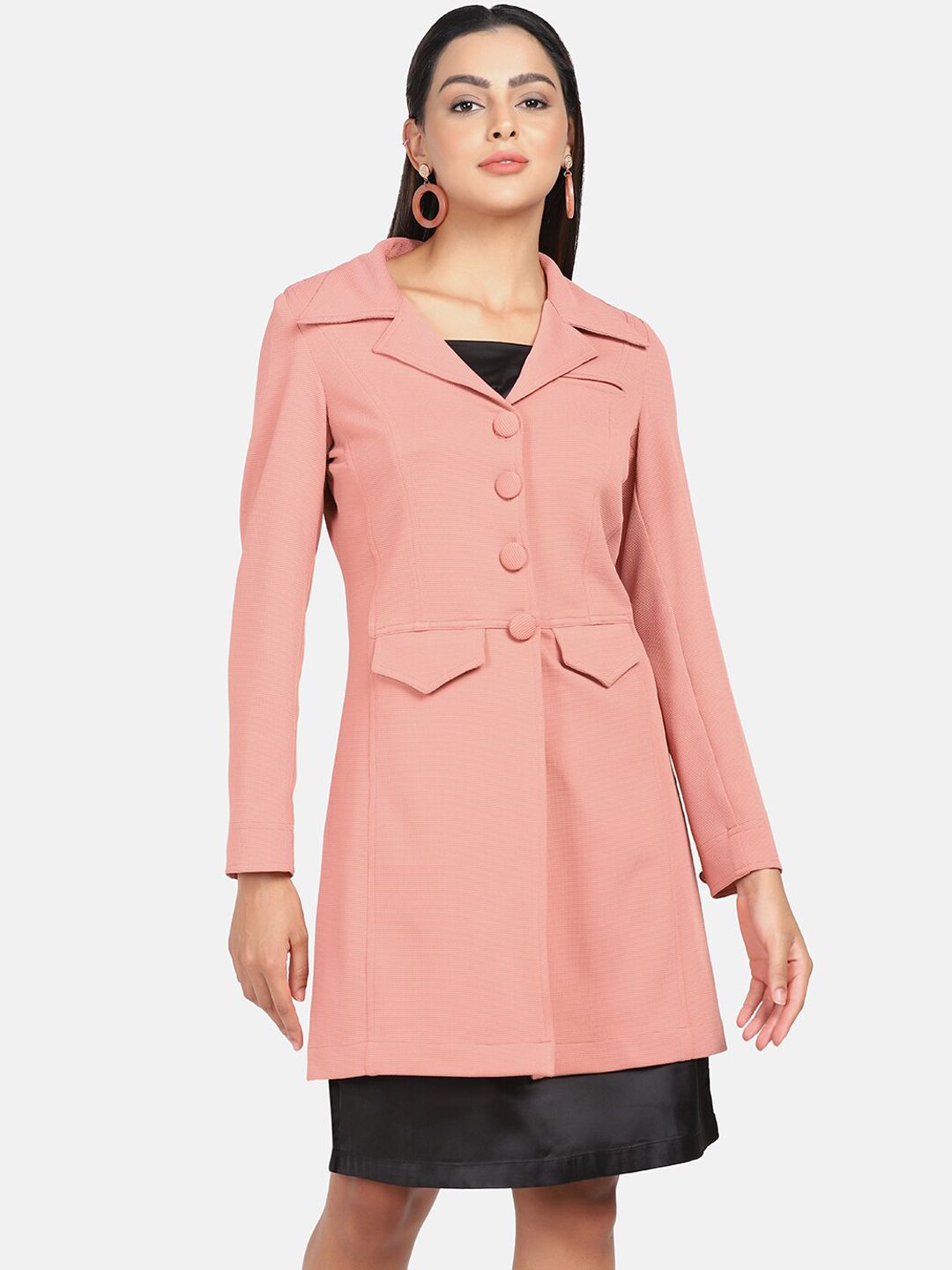 Longline Stretch Jacket for Women - Soft Peach Color Outerwear | Perfect for Spring Layering & Casual Outfits